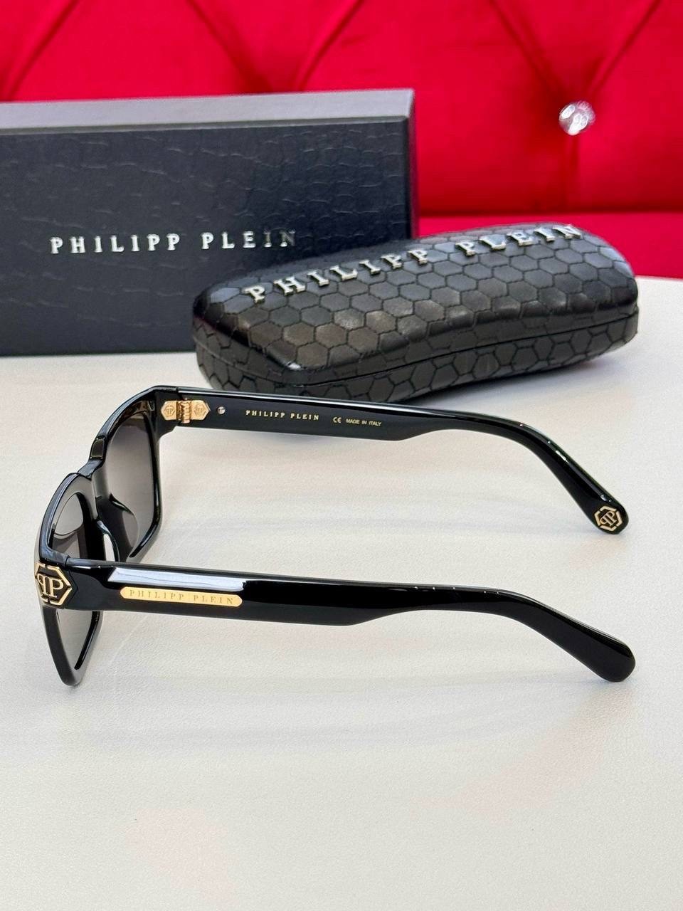 Sunglasses Philipp Plein Men’s Black Square Gray Lenses Luxury Designer New