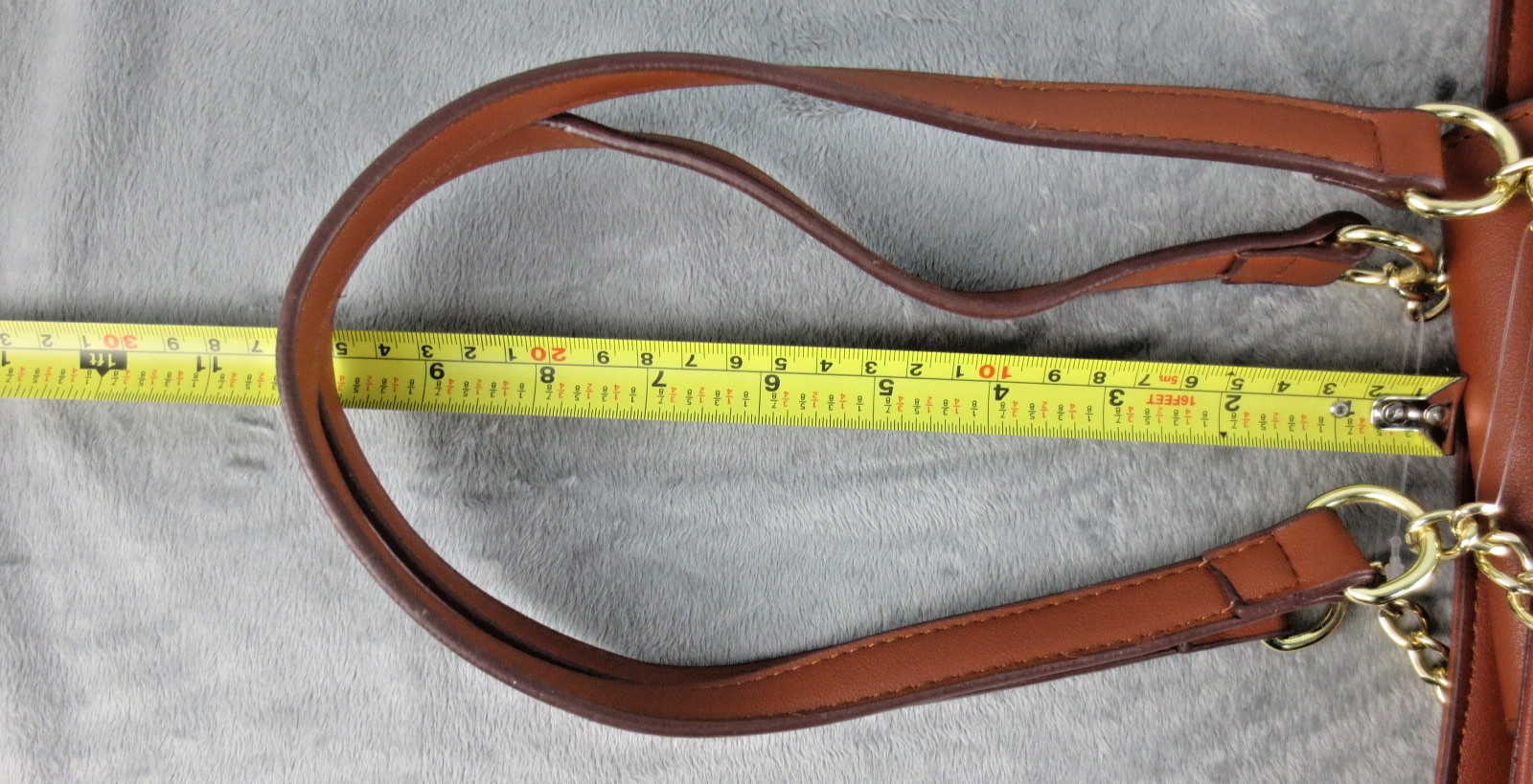 NWT JONES NEW YORK Abby Double Handle Gold Tan Brown Purse 13x12x3” Faux Leather