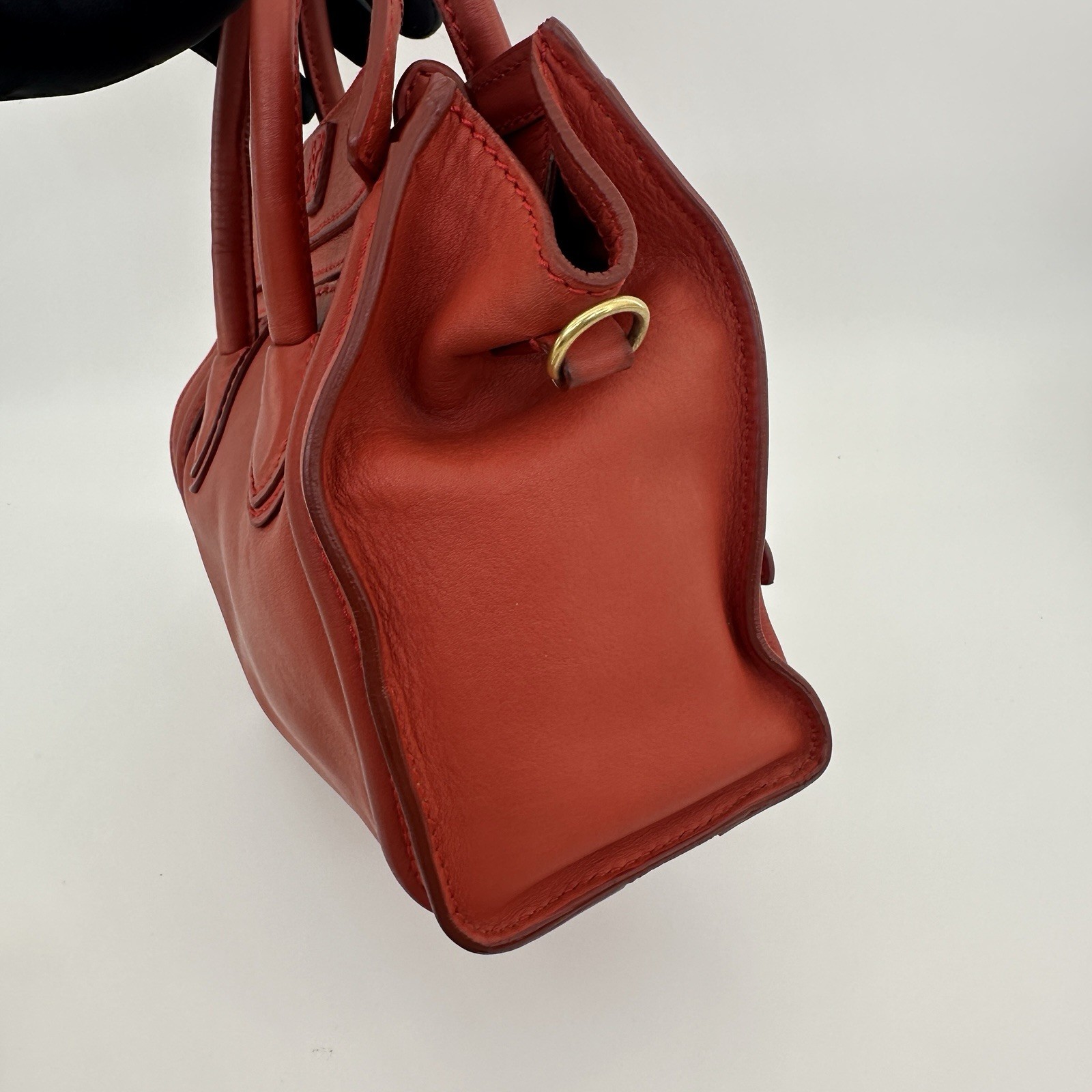 Celine Nano Luggage Top Handle & Crossbody Bag Red calfskin.