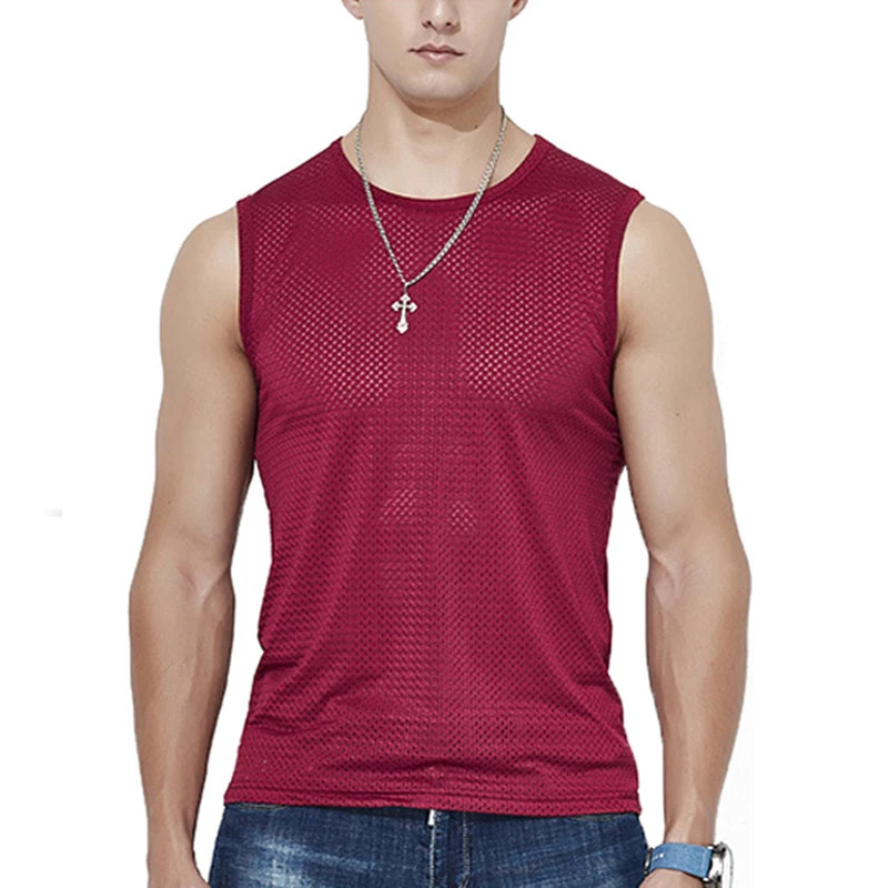 Men’s Ice Silk Mesh Tank Tops Gym Stringer Transparent Bodybuilding