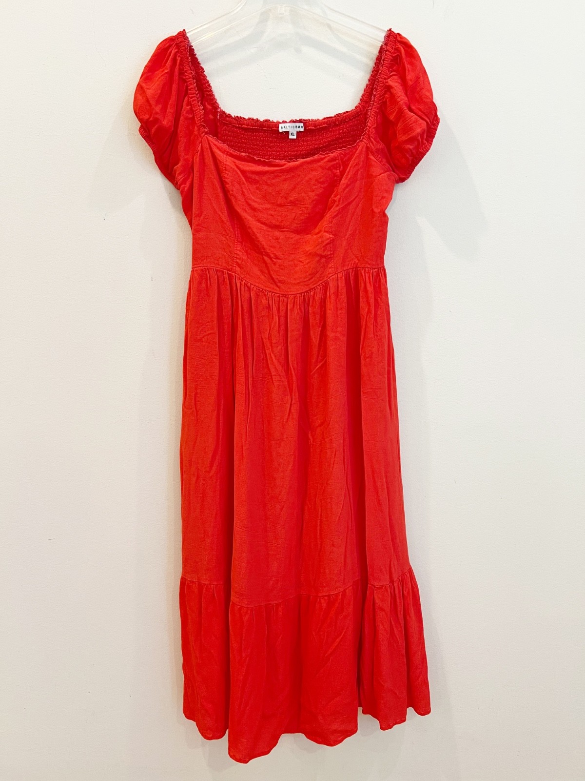 Baltic Born Dress Extra Large Ilona Cherry Red Maxi Puff Sleeve Tiered Lined