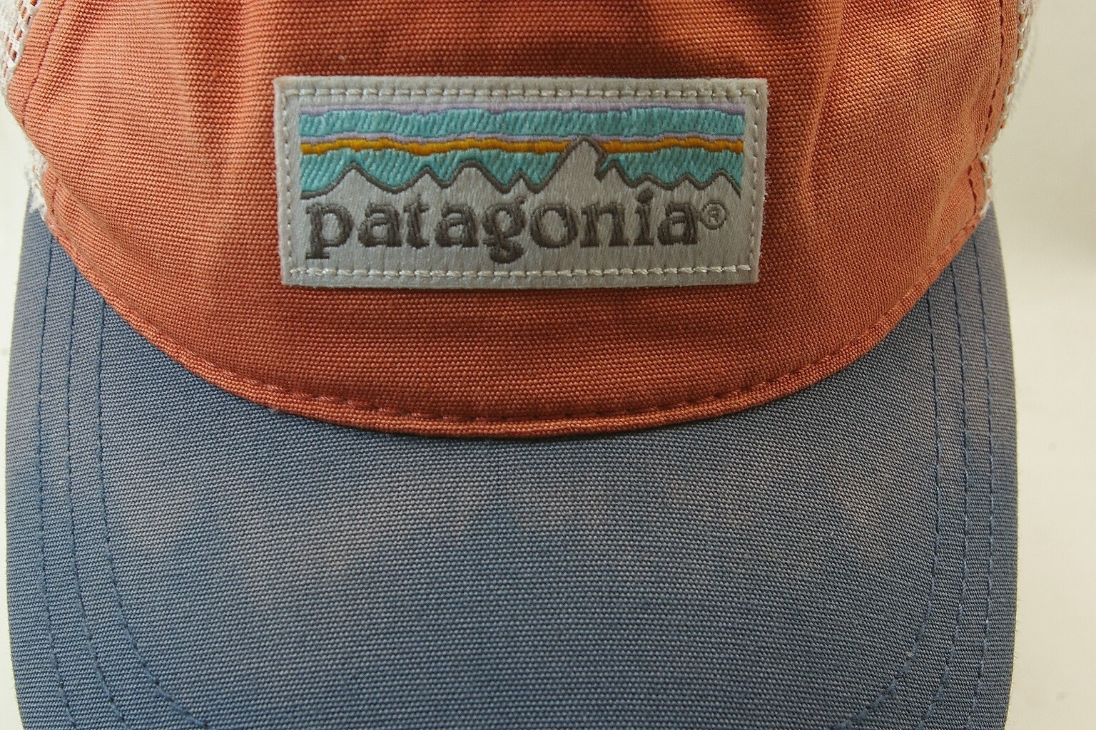 Patagonia P-6 Logo Roger That Hat Mid Crown Orange Blue Mesh Snap Back