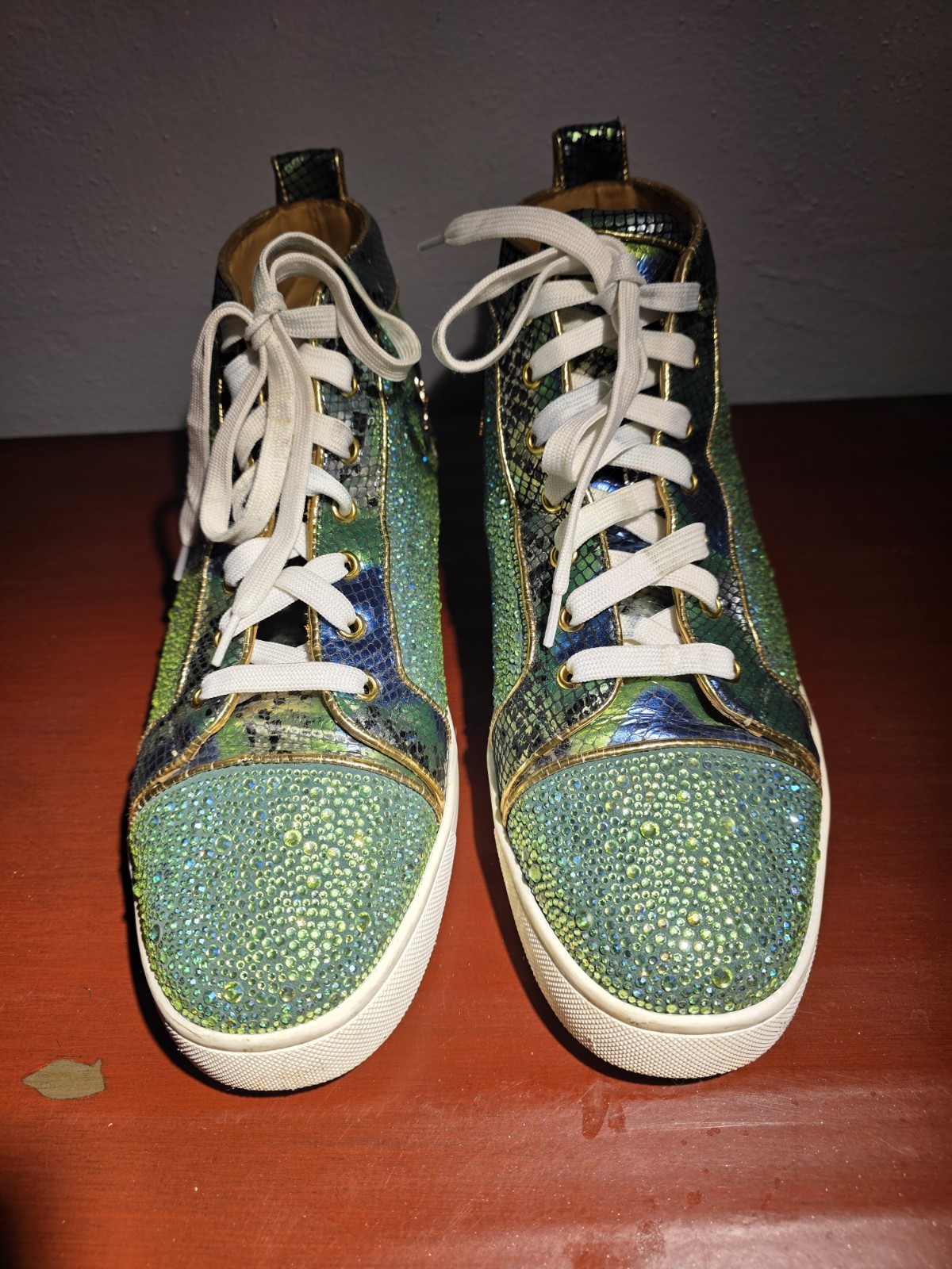Christian Louboutin Rantus Orlato Flat Glitter Nappa Hightop Sneaker Green 44
