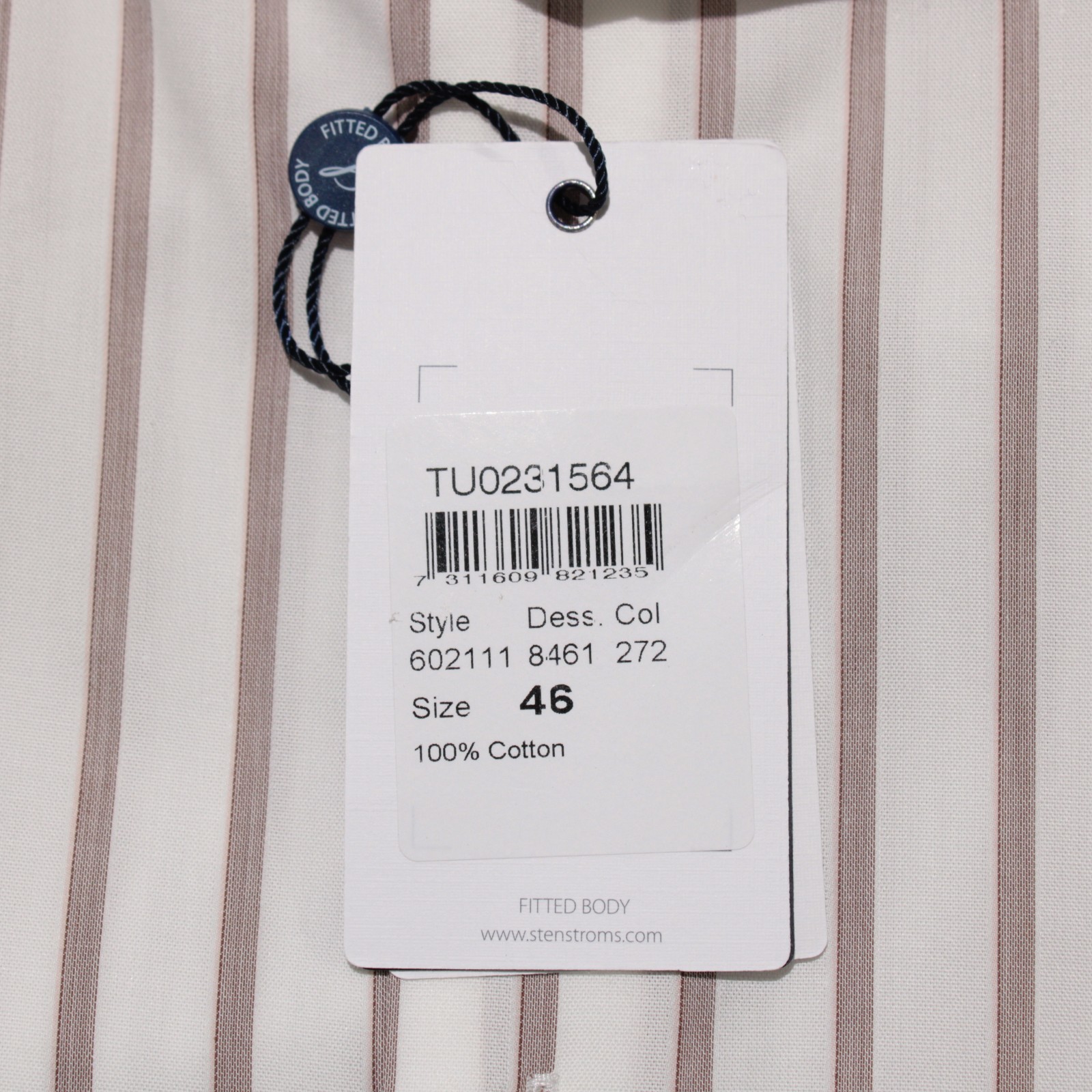 Stenstroms NWT Dress Shirt Size 46 18 in White with Brown Stripes 100% Cotton