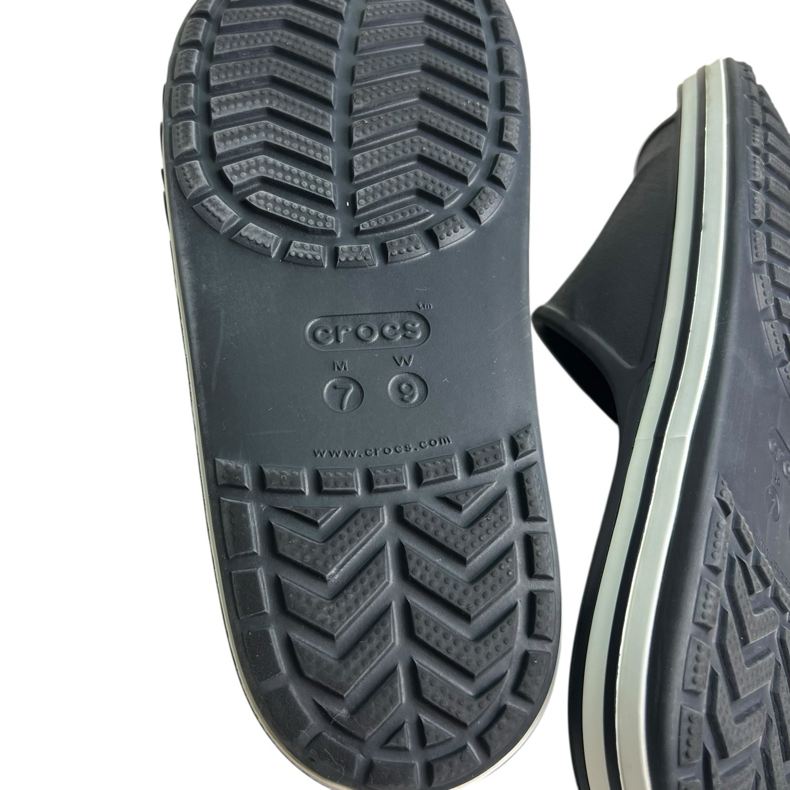 CROCS Croc Band Black Slide Unisex Sandals with White Trim W/9 M/7