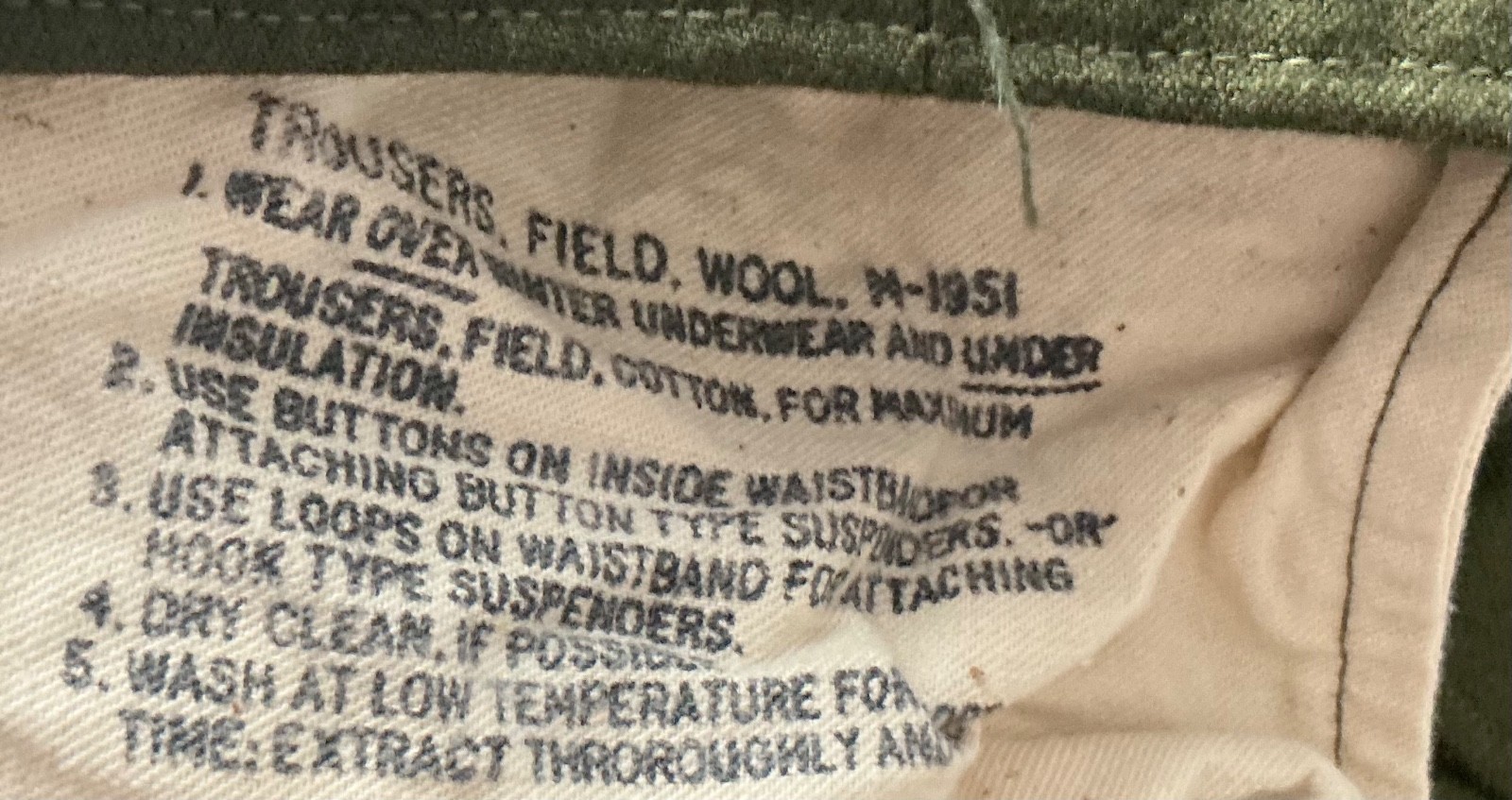 US Army M-1951 Field Trousers Wool Olive Drab Korean War Pants Short Medium