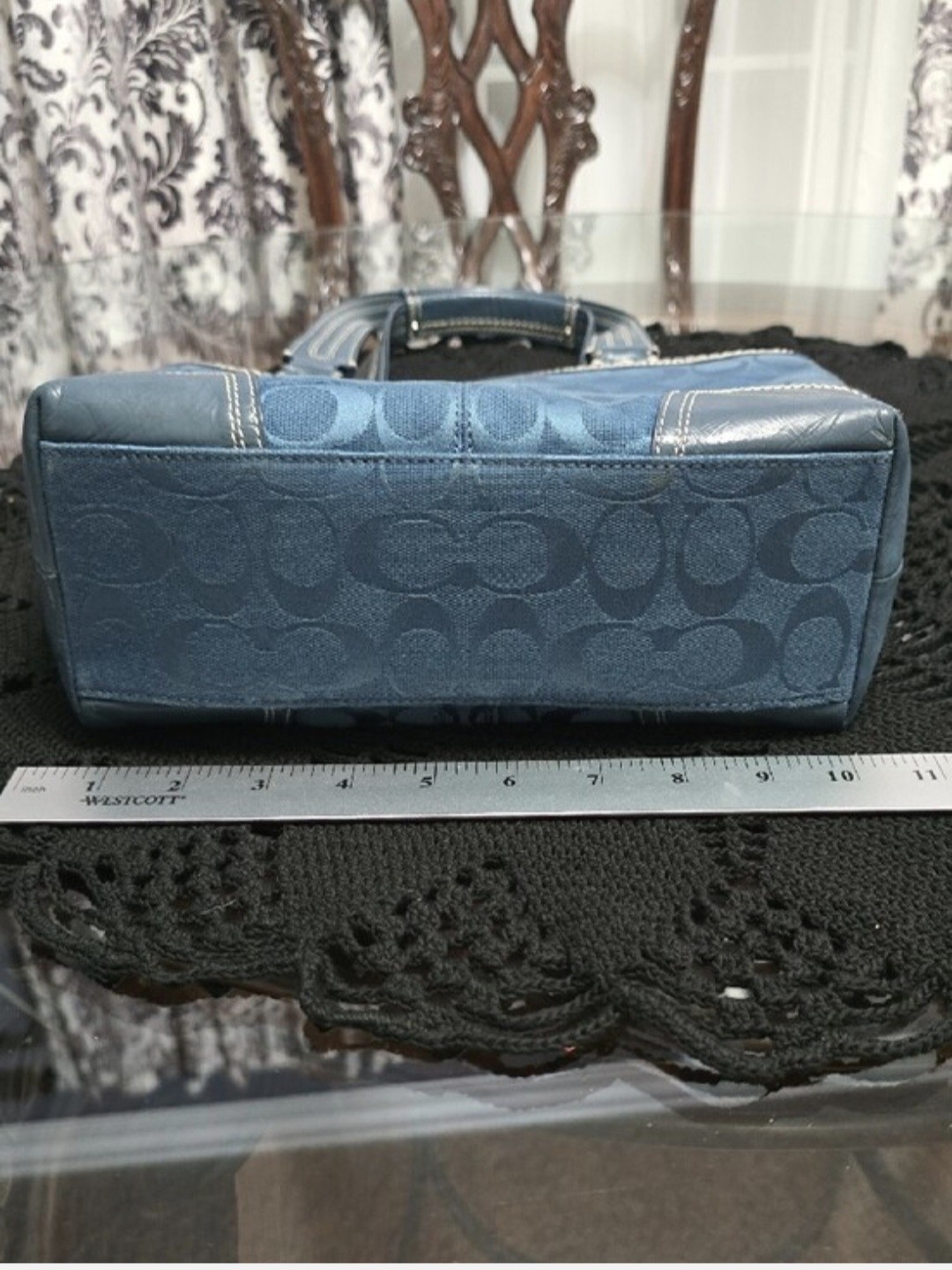 EUC Coach Blue Signature Tote Bag with Matching Wallet, Zip & Turn Lock, Pockets