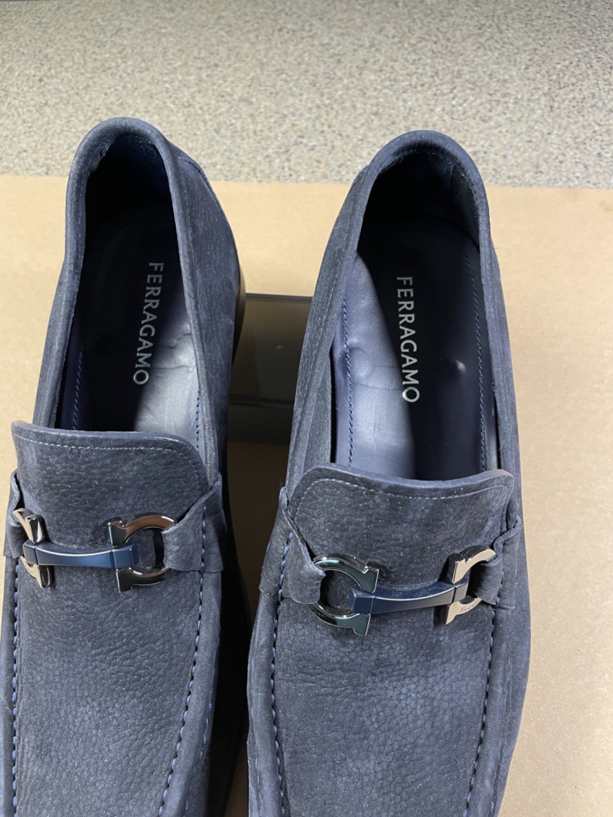Salvatore Ferragamo Grandioso Double Gancio Bit Loafer Navy Suede Mens 11 EE