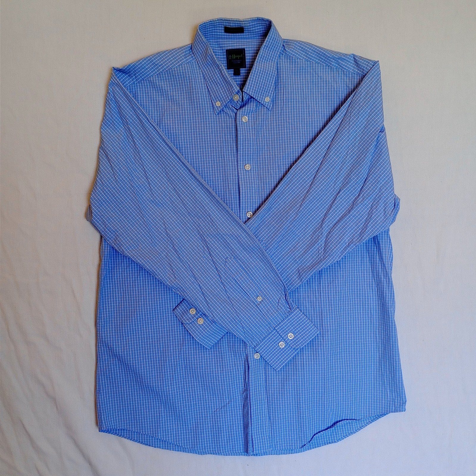 HASPEL LARGE LONG SLEEVE BUTTON COLLAR BLUE