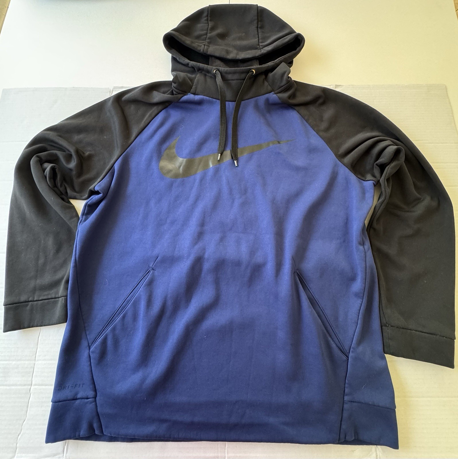Pre Owned Excellent Nike Dri Fit Pullover Hoodie Navy & Black Men Size Large