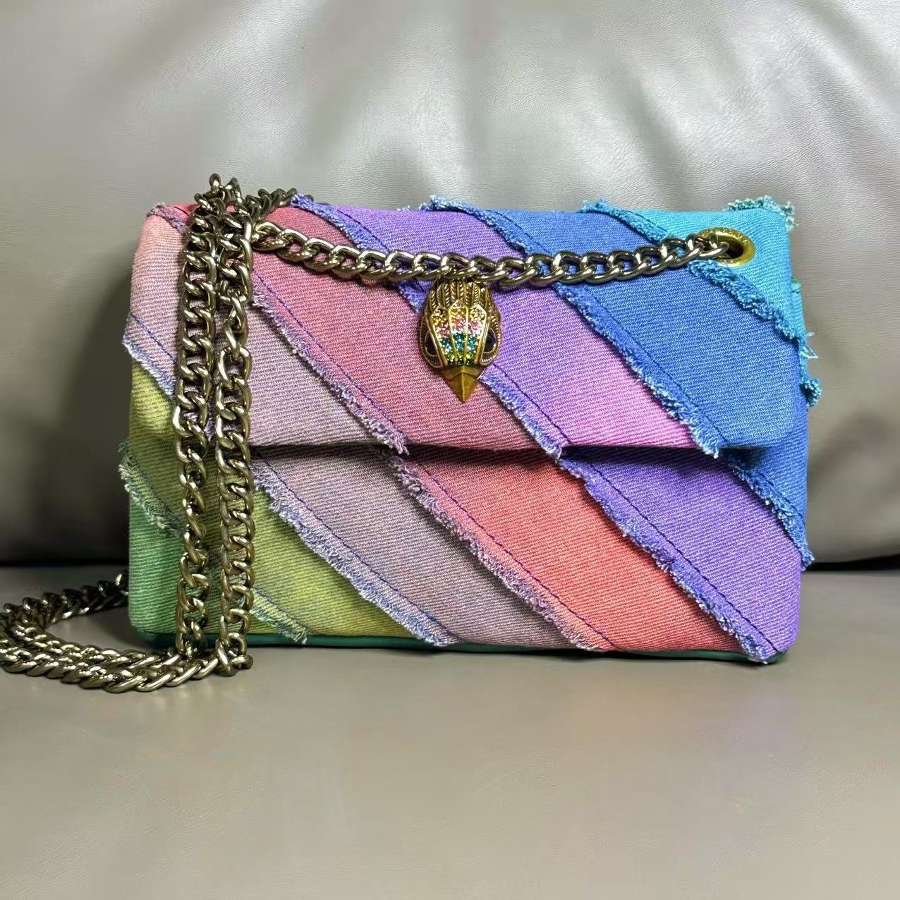 Kurt Geiger London Rainbow Patchwork Crossbody Bag Frayed Eagle 21×8×15 cm