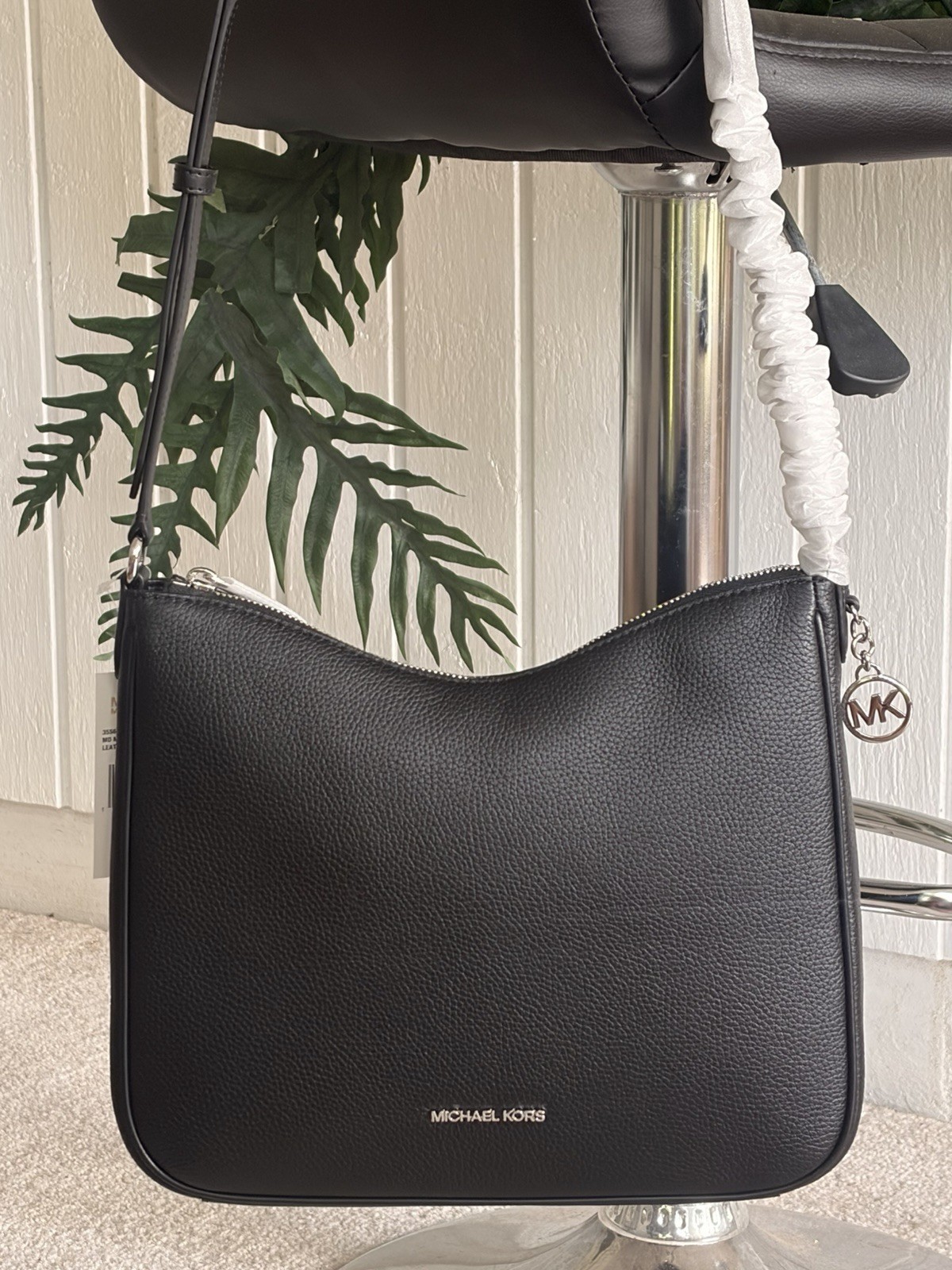 MICHAEL KORS NAYLA MEDIUM ZIP MESSENGER CROSSBODY BAG SHOULDER MK BLACK SILVER