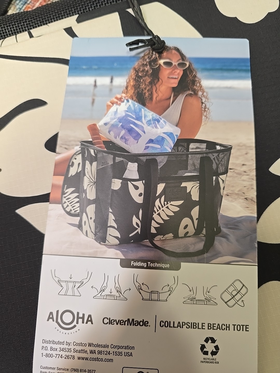 ALOHA Collection CleverMade Collapsible Beach Tote Bag With Palm Print Viral