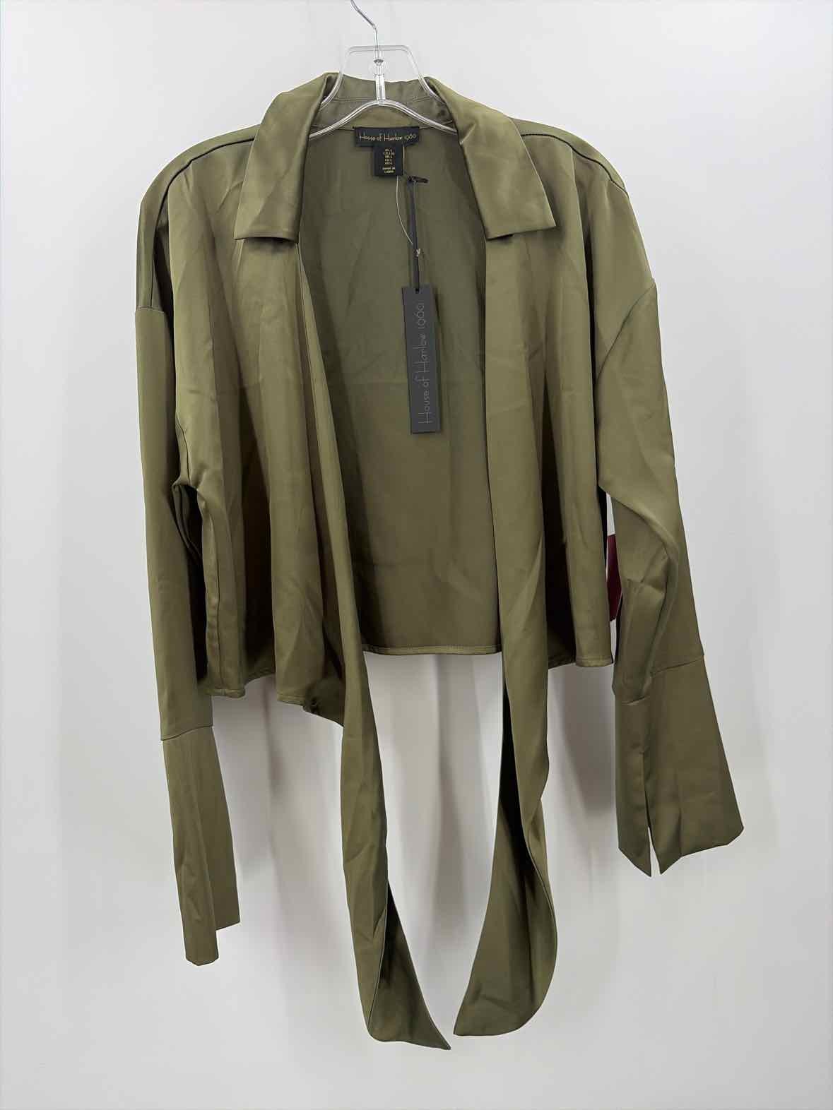 Pre-Owned House of Harlow 1960 Green Size Large Wrap Long Sleeve Blouse