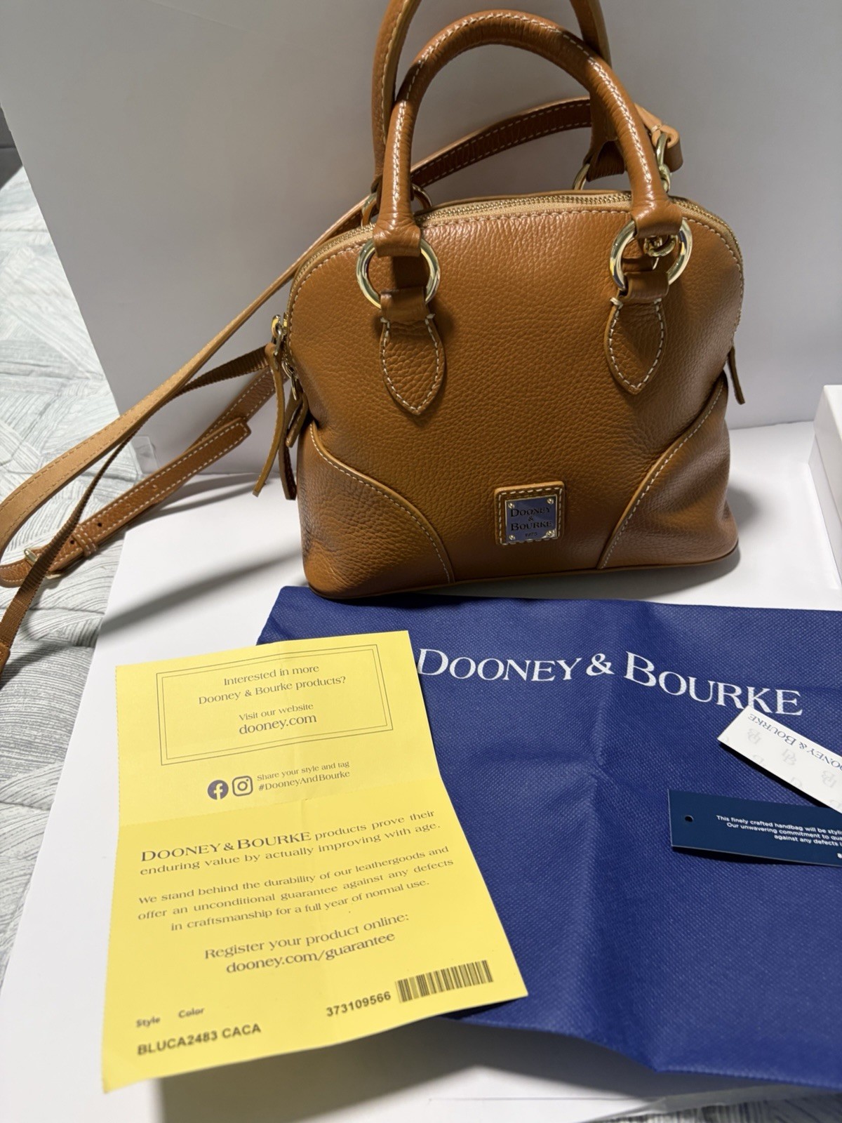 Dooney & Bourke Lucca Leather Satchel In Caramel W/Matching Lucca Flap Wallet