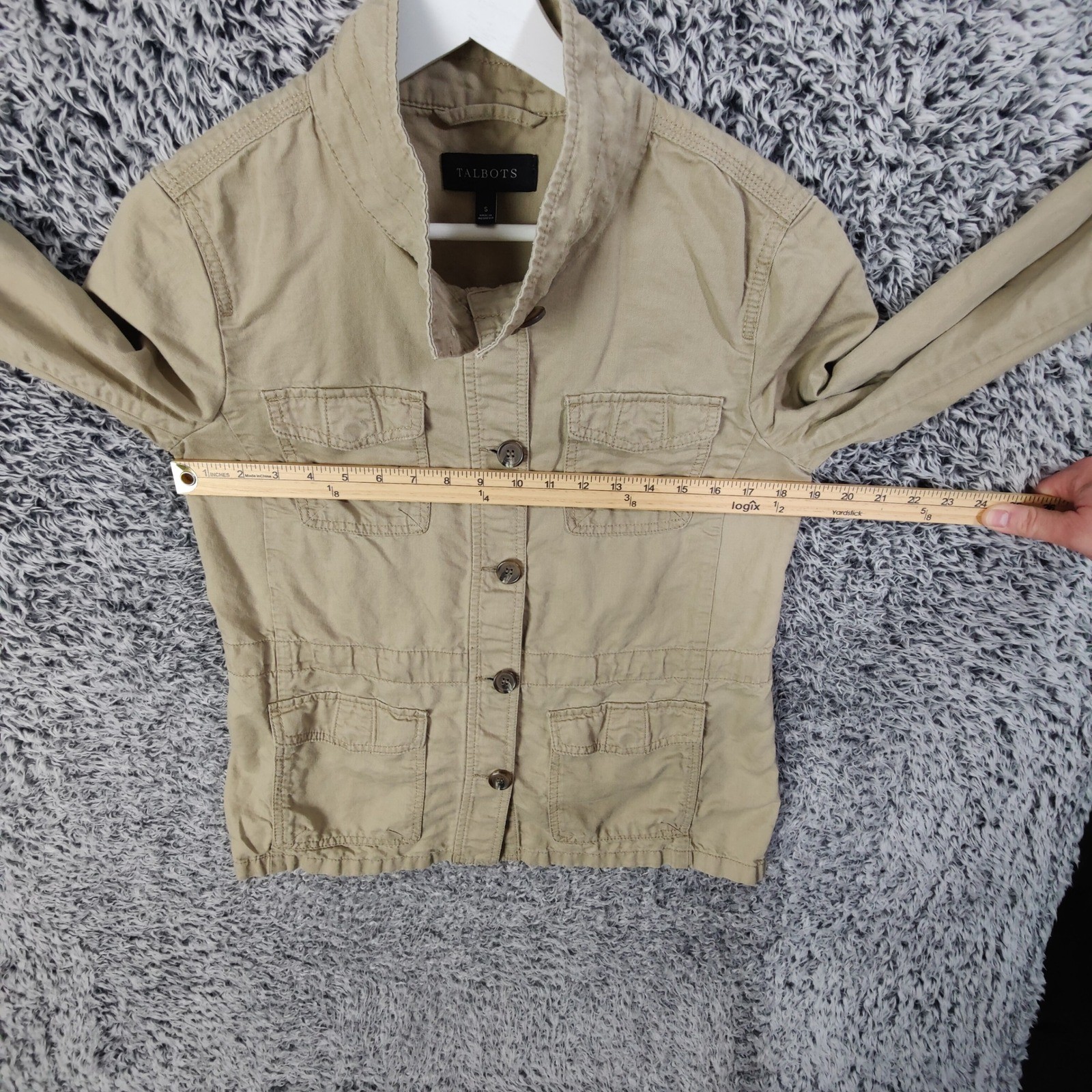 Talbots Khaki Utility Linen Lyocell Jacket Women Small Button Long Sleeve Safari