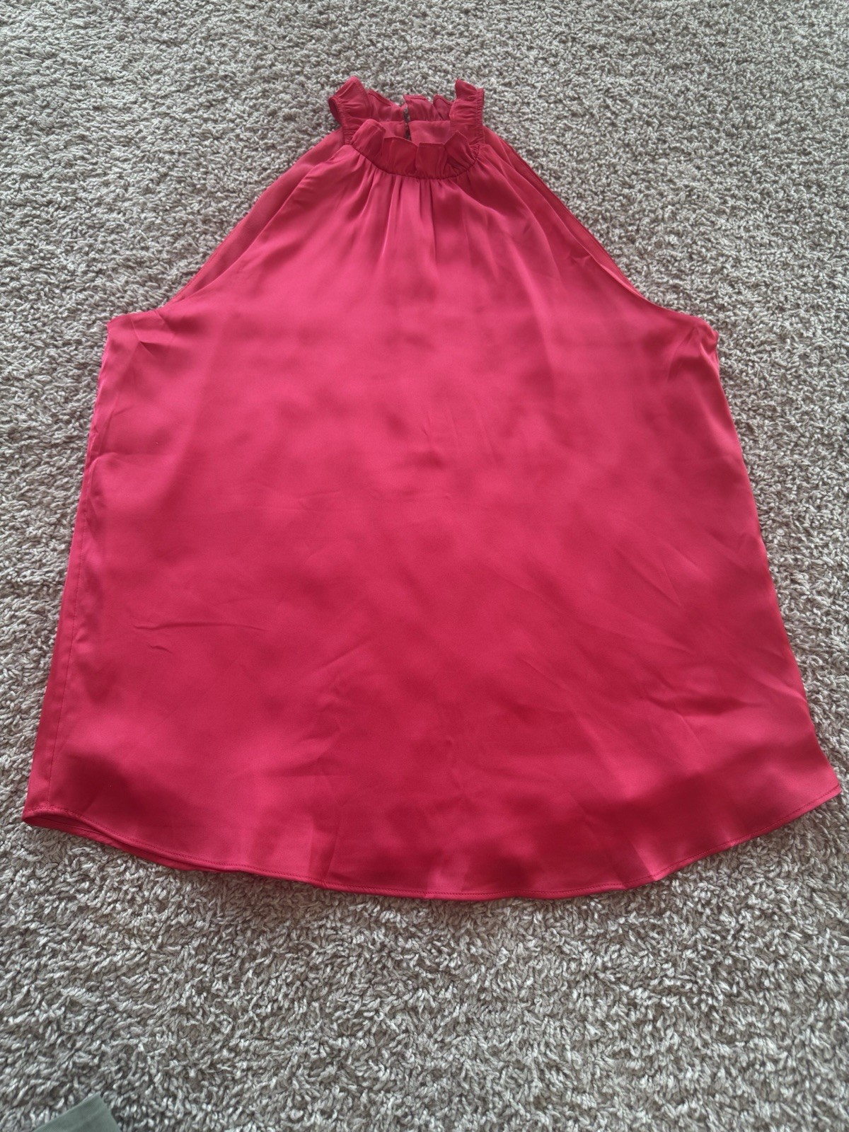 NWT WHBM Ruffle Neck Halter Top, Poly/Spandex Blend, Hot Pink, Size 10