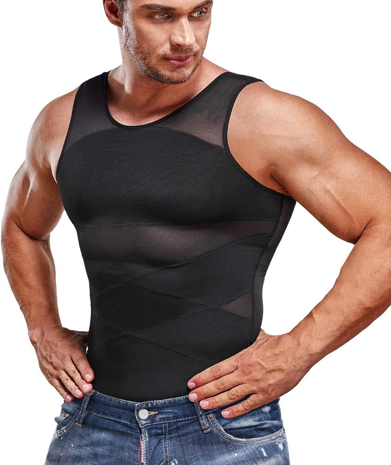 Men Slimming Body Shaper Belly Chest Gynecomastia Compression Shirt Gym Tank Top