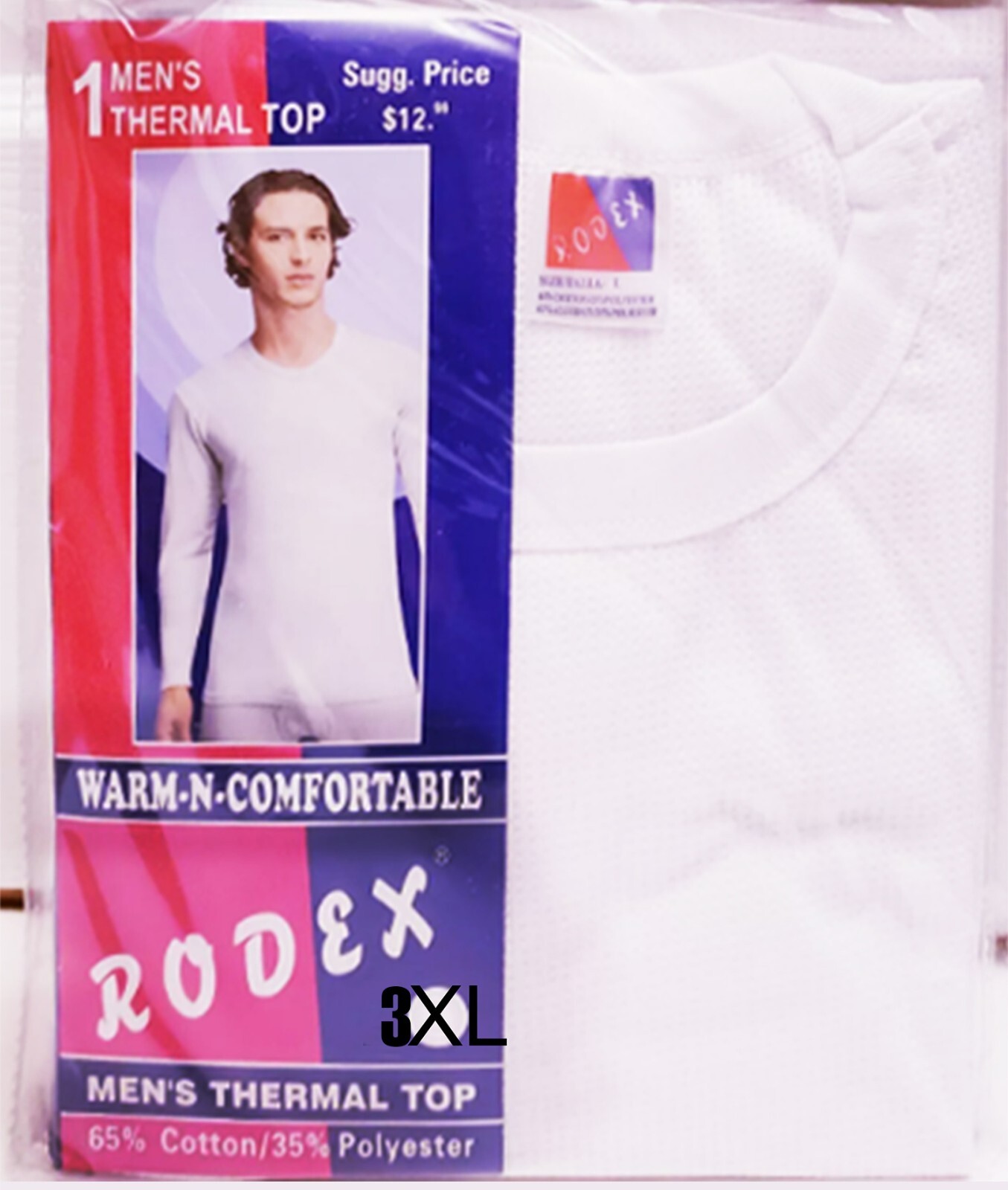 2- Pack RODEX Man’s Thermal Top Size 3XL White / Black 65% Cotton, 35%polyester