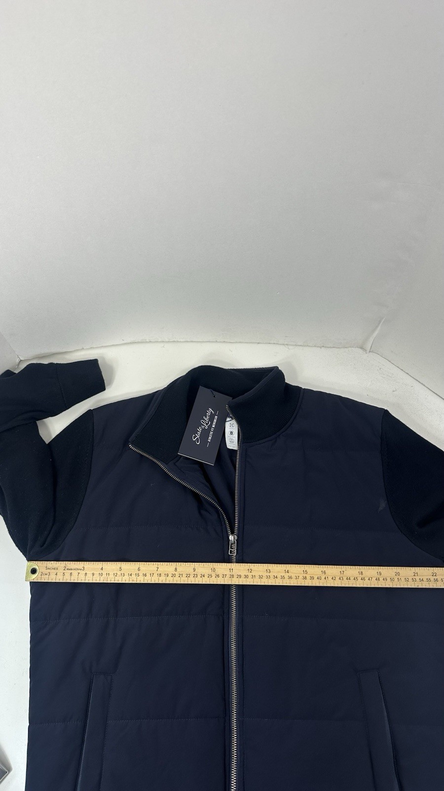 State & Liberty Jacket Size L Blue Navy Hybrid Athletic Merino Wool Sleeves NWT