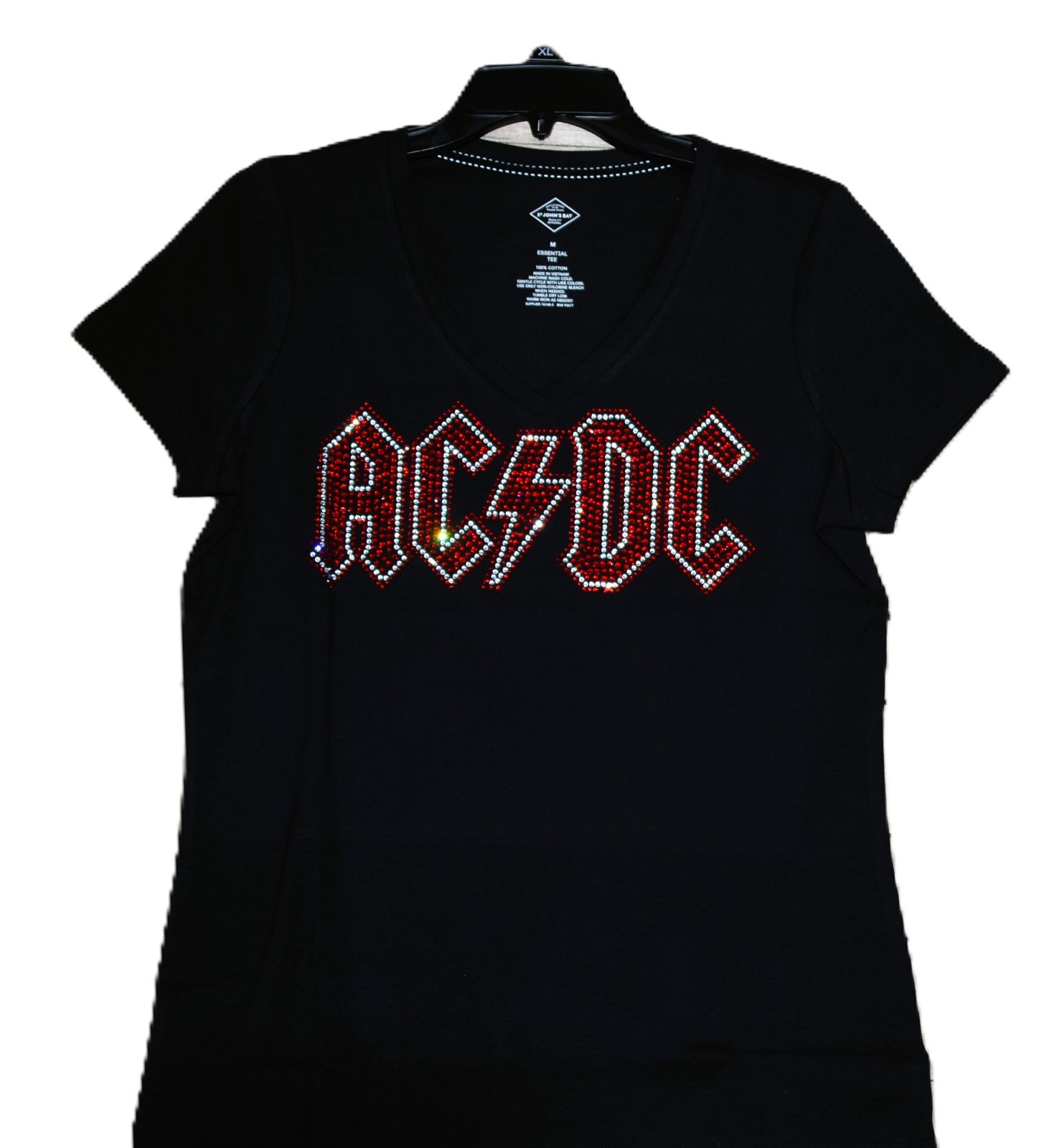 AC/DC rhinestone bling shirt or tank XS S M L XL XXL 1X 2X 3X 4X 5X red clear