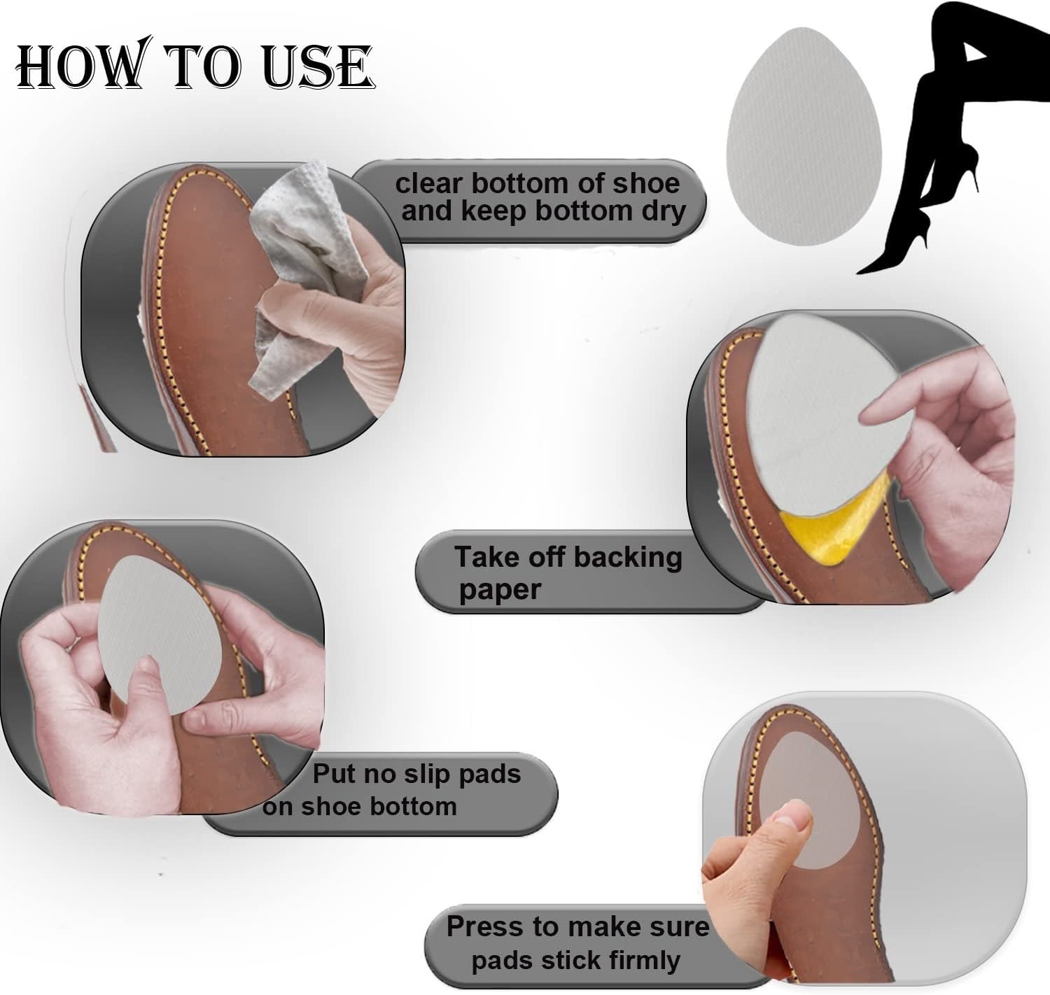 Durable High Adhesive Non-Slip Shoe Pads – Noise Reducers for Comfort & Safety
