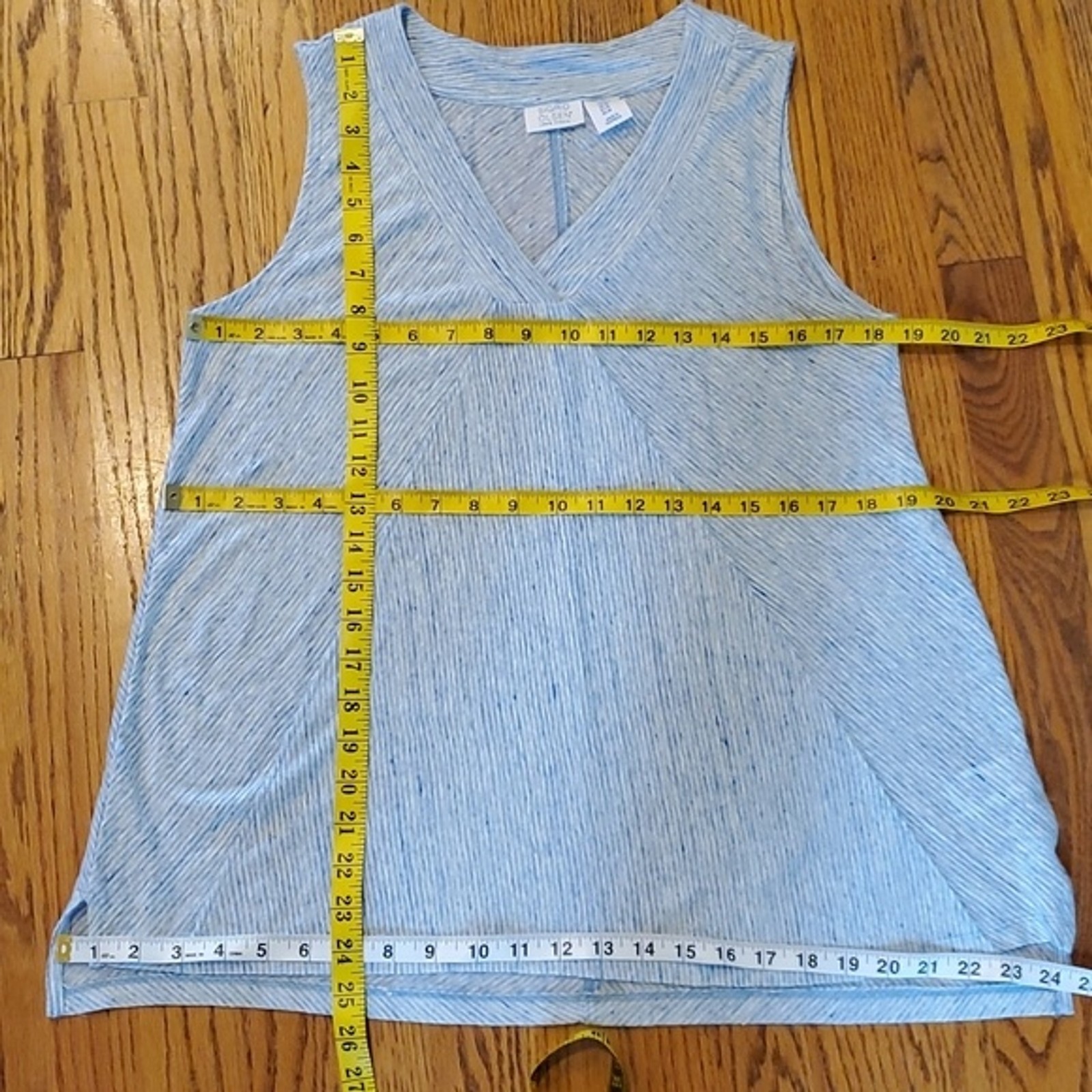 SIGRID OLSEN SLEEVELESS LINEN KNIT V-NECK BLUE TOP SIZE SMALL LAGENLOOK MINIMAL