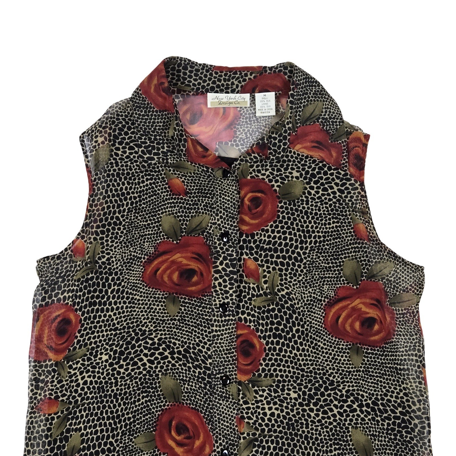 VTG 90s Silk Rose Leopard Tank Top Blouse MD New York City Design Co Flowly