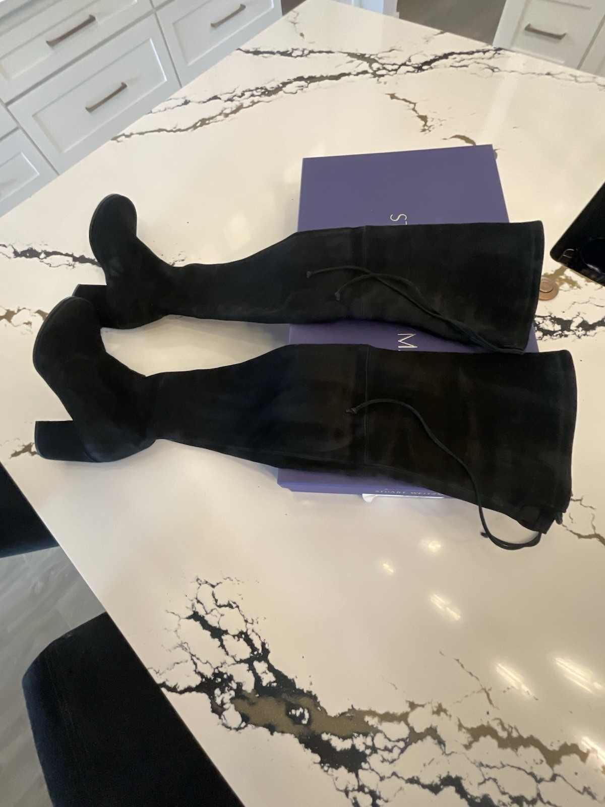 Stuart Weitzman Tieland Black Suede Over-the-Knee Pull On Stretch Boots 10