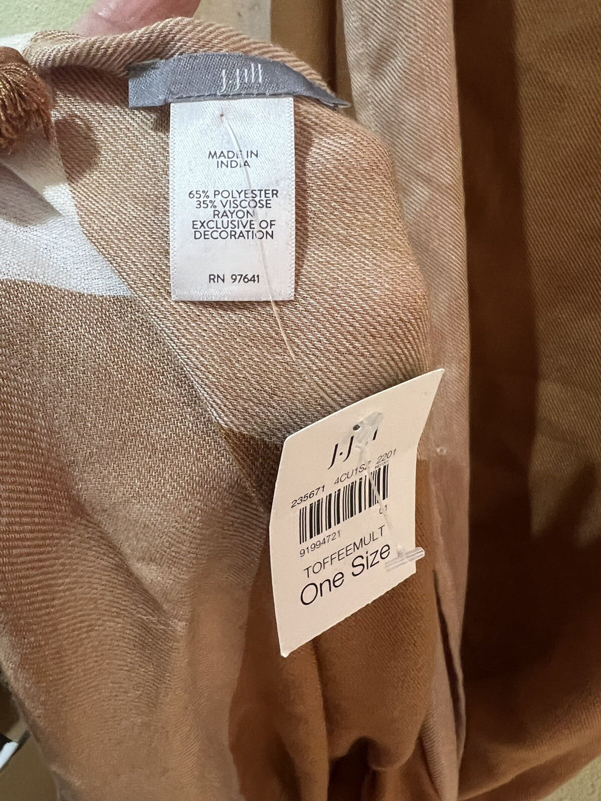 J. Jill Viscose Blend Scarf Checkered Plaid Print NWT 40 Inches Square Toffee a5