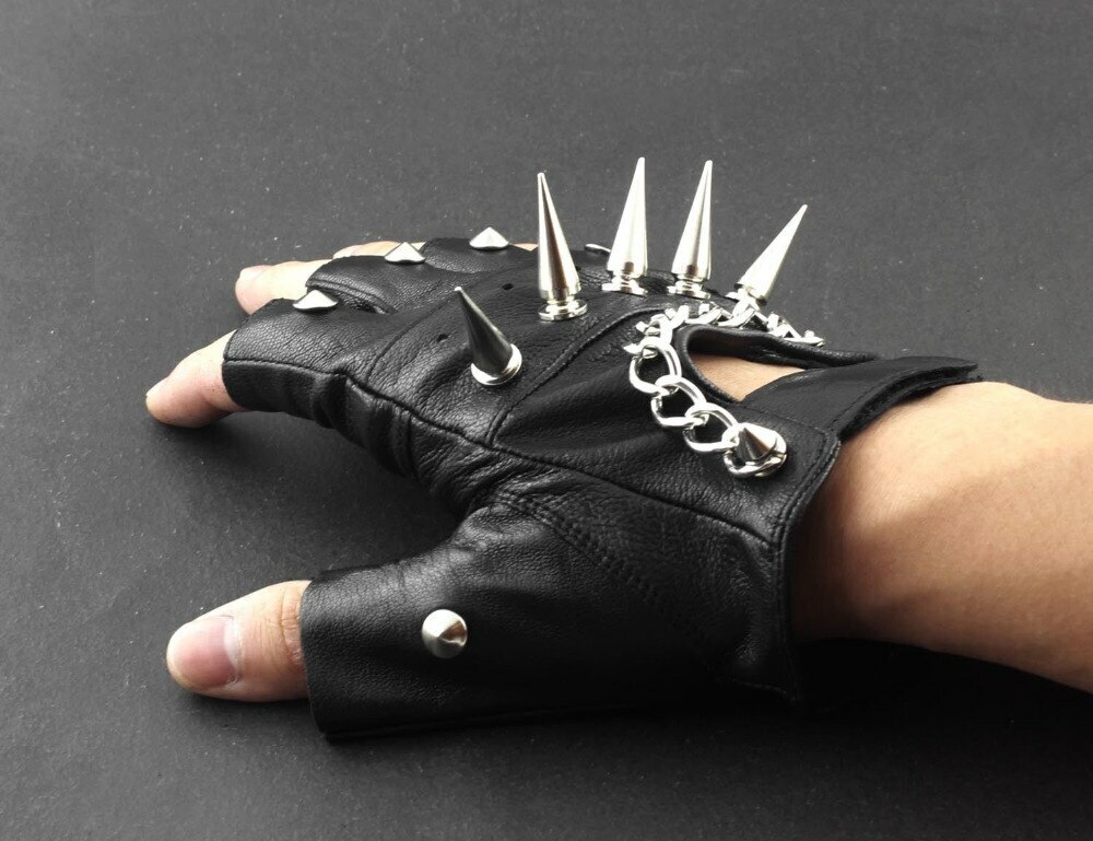 New Rivet Spike Punk Rocker Driving Motorcycle Biker Leather Fingerless Gloves