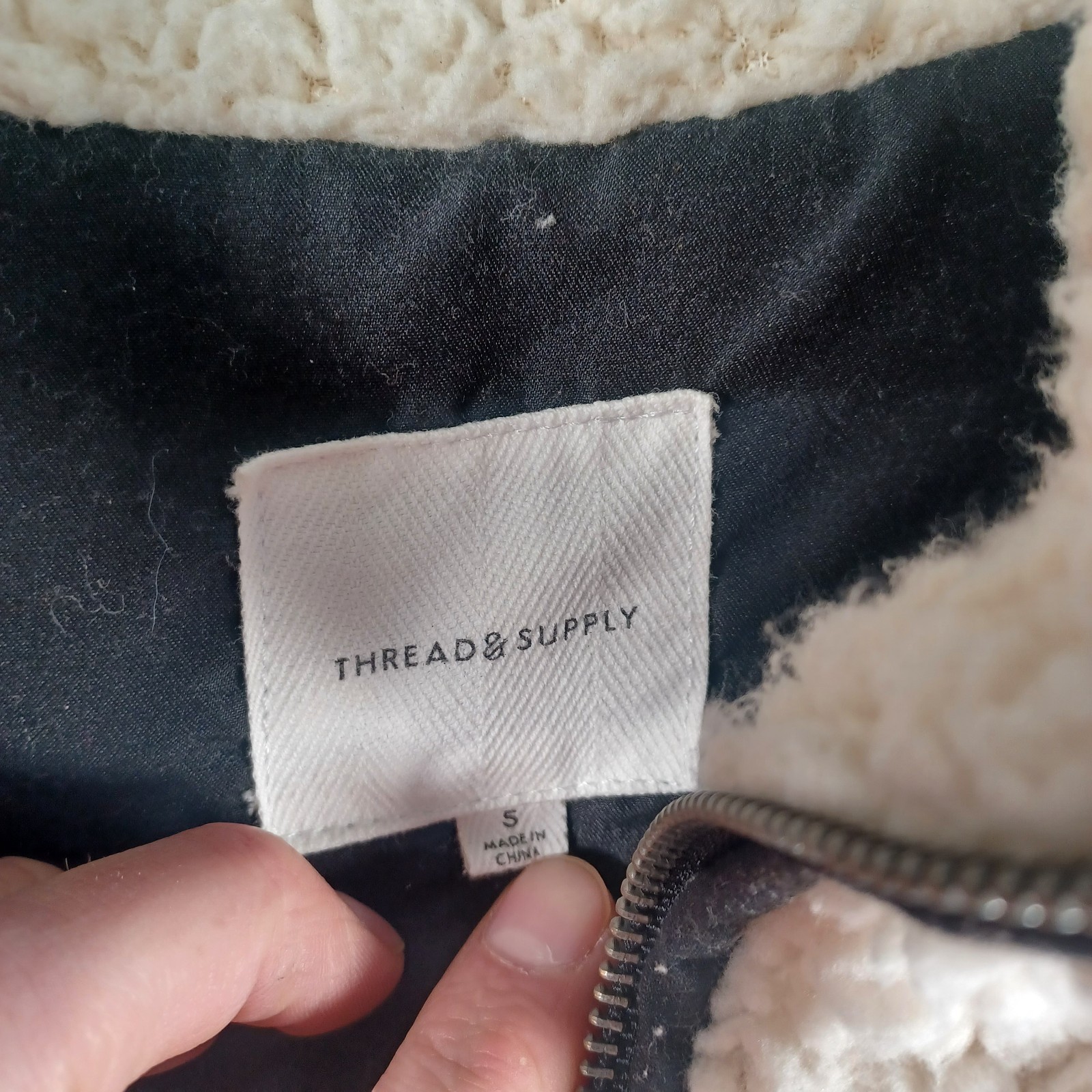 Thread & Supply Womens Milk White Sherpa Zip Jacket Size Small Mock Neck Warm