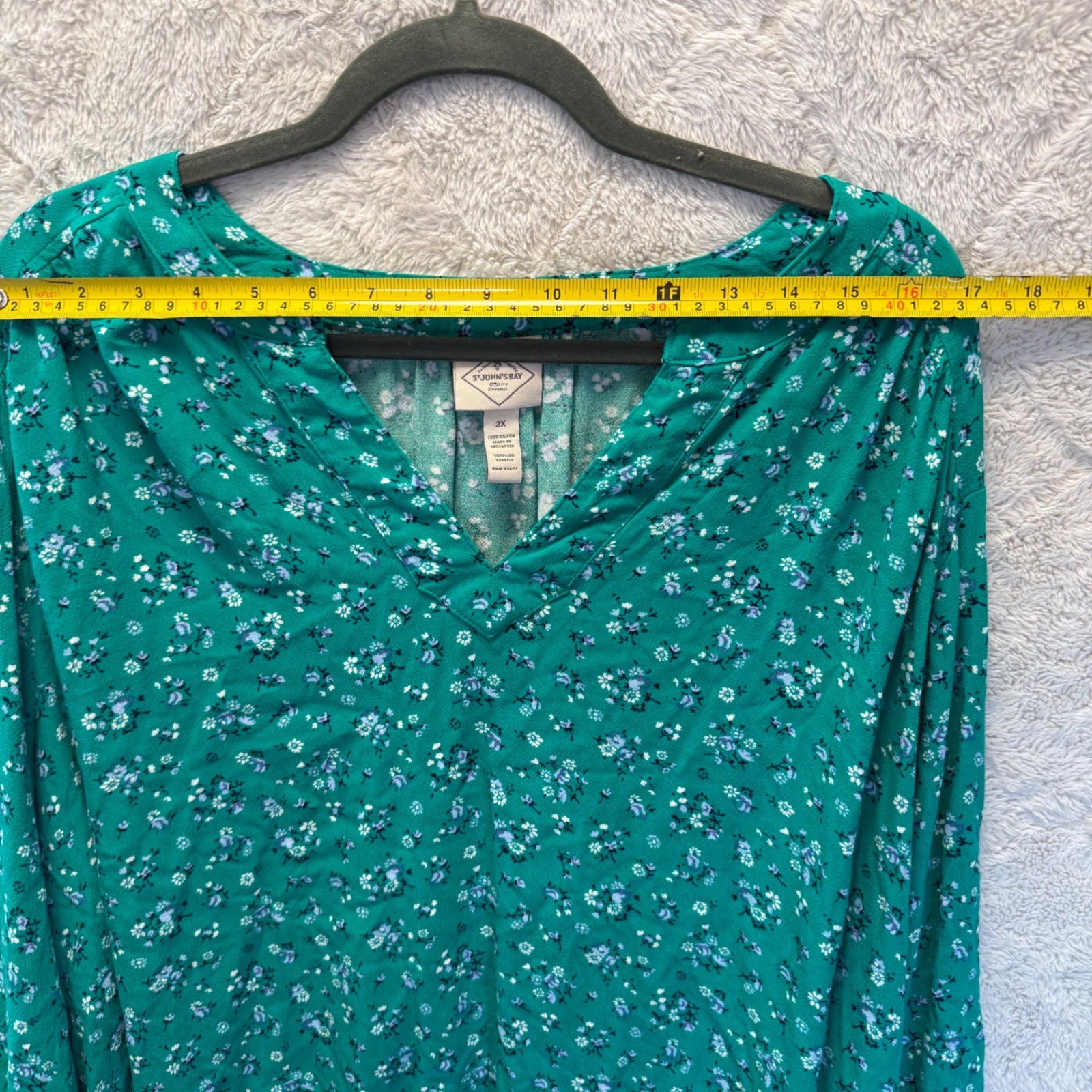 Green Ditsy Floral Long Sleeve Blouse Cottagecore Boho Spring Fall Plus Size 2X