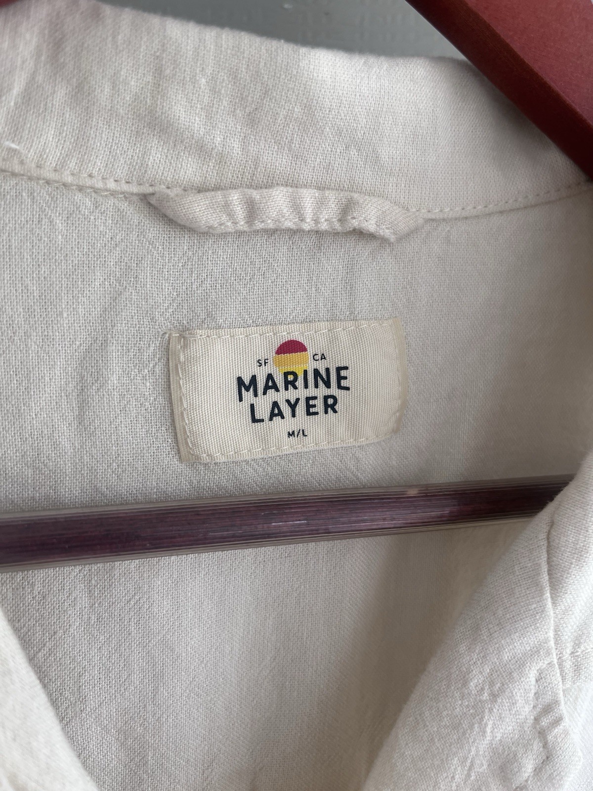 Marine Layer Linen Blend Resort Shirt Mens M/L Palm Tree Embroidered Camp Collar