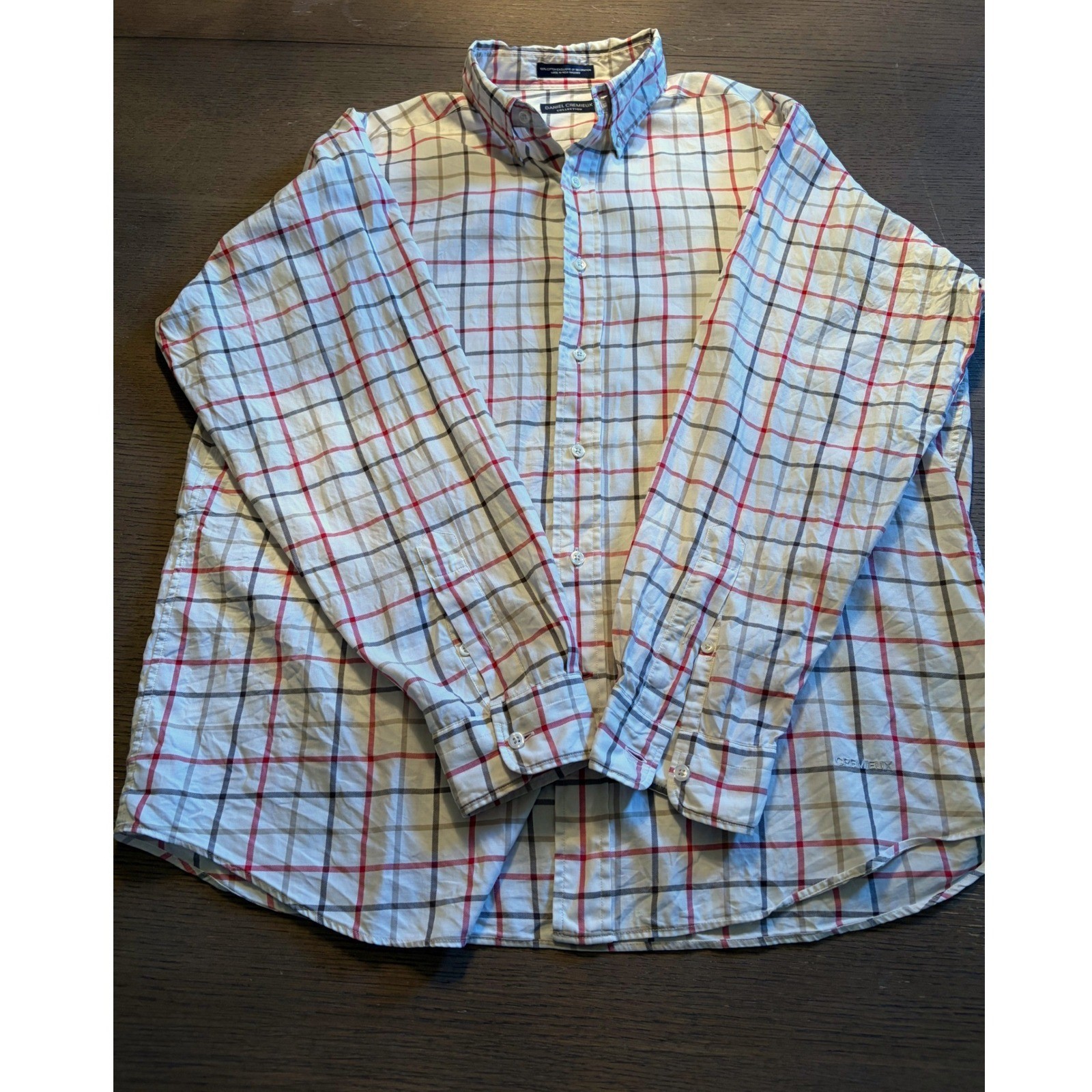 Cremieux Mens Long Sleeve Button Down Shirt Red Blue Plaid Tattersall White