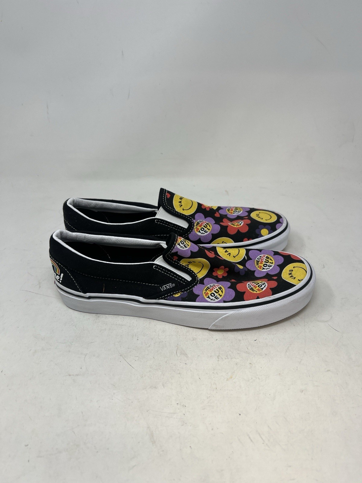 Vans Classic Slip On Radically Happy Black Skate Shoe Sneaker Men’s 8 Women 9.5