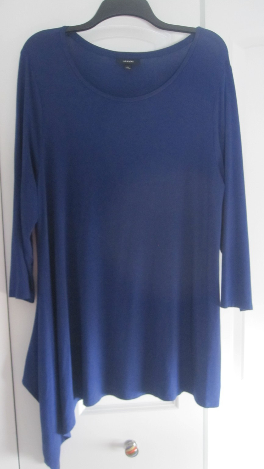 NEW Alfani Women’s X-Large Asymmetrical Top Blouse Tunic Royal Blue Stretch Knit