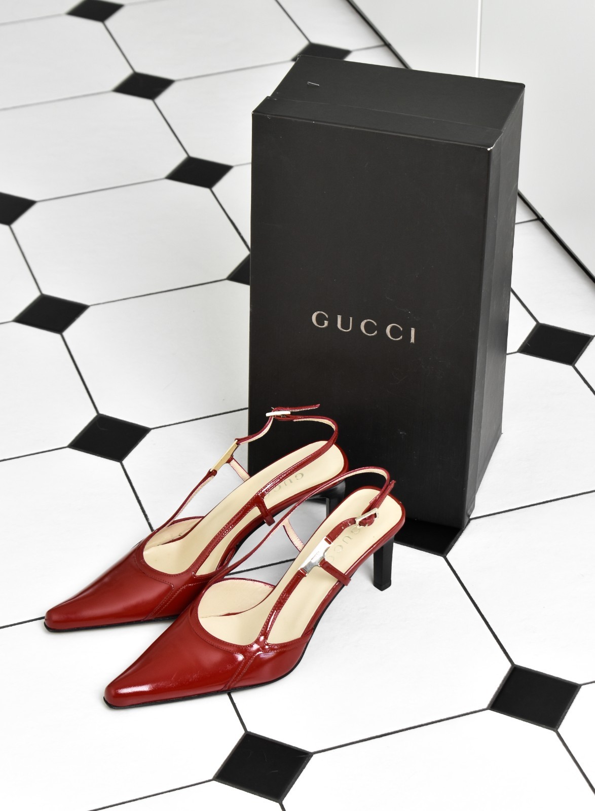 Vintage GUCCI by Tom Ford Red Patent Slingback Pump Heels 35.5 EU 5.5US 22.5 CM