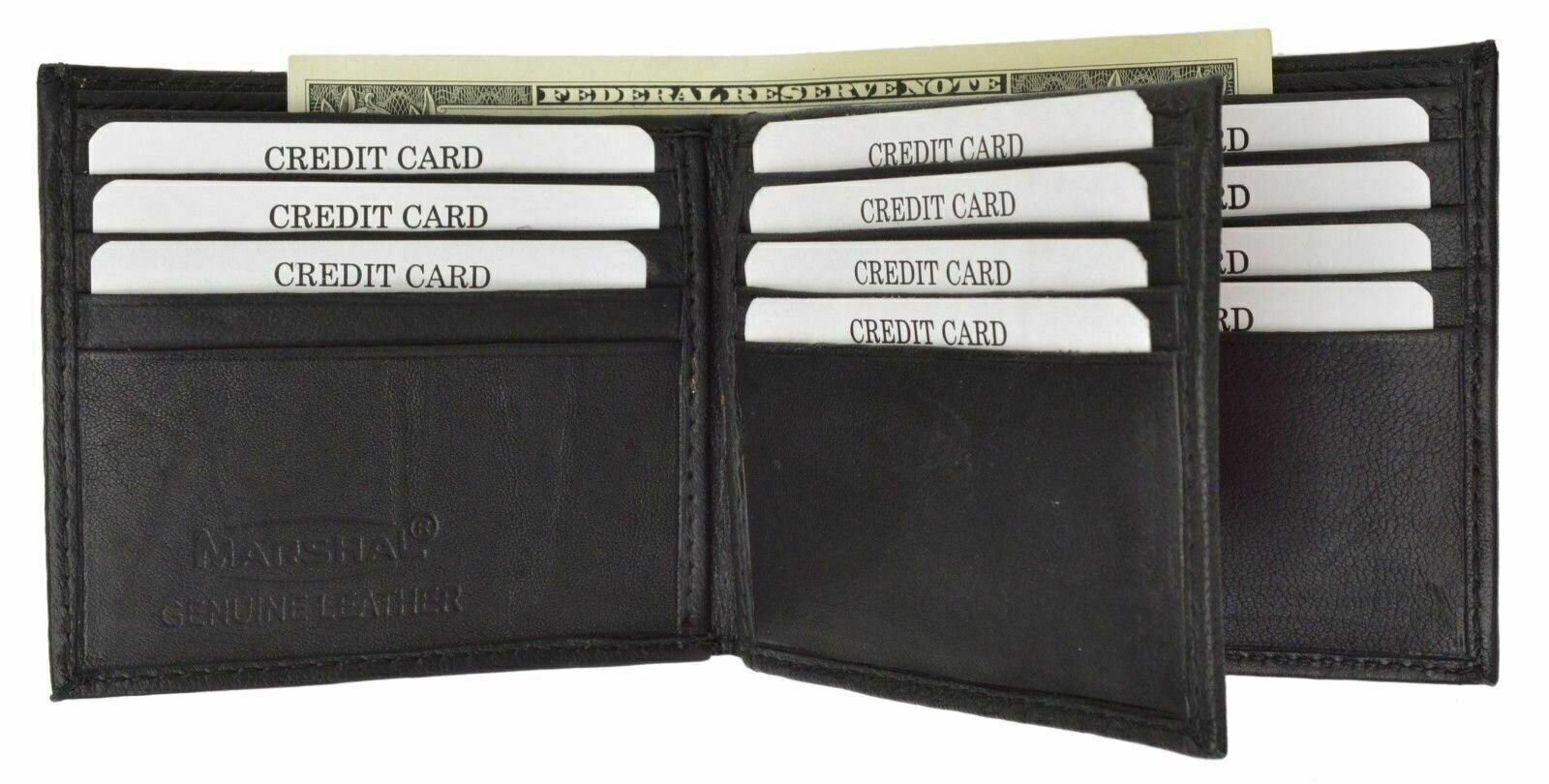 Black RFID Blocking Mens Bifold Card ID Credit Flap Genuine Leather Wallet