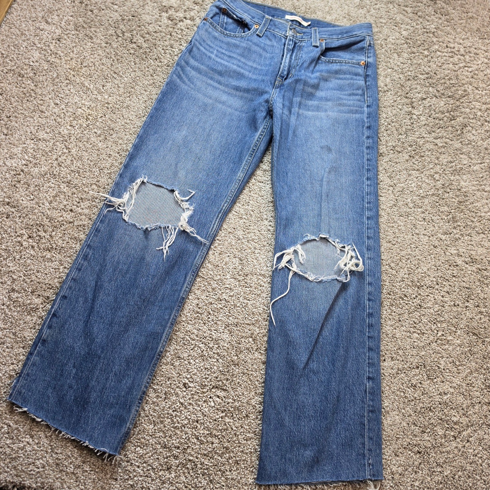 Levi’s Low Pro Straight Jeans Womens 26 Blue Cotton Distressed Raw Hem 90s Style
