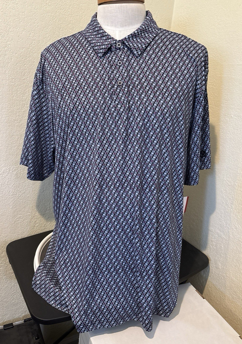 Ben Hogan Polo Golf Shirt Mens XXL Performance Stretch Fabric UPF 15 Geo Print