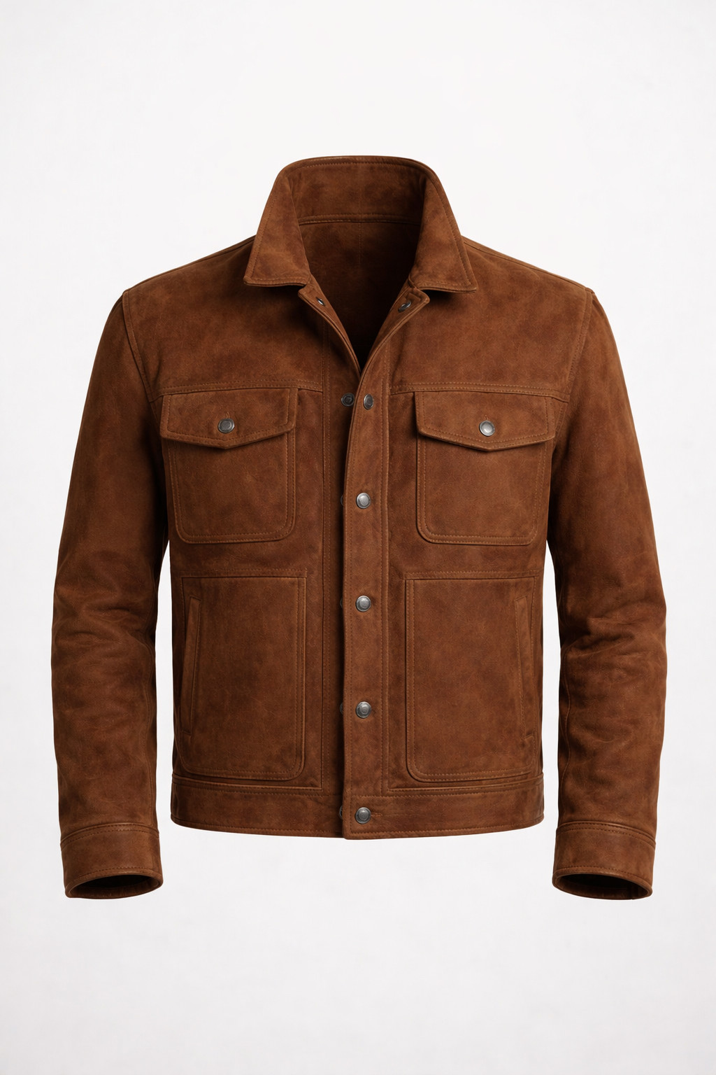 Men’s Genuine Brown Suede Leather Jacket – Western Classic – Button Shirt Coat