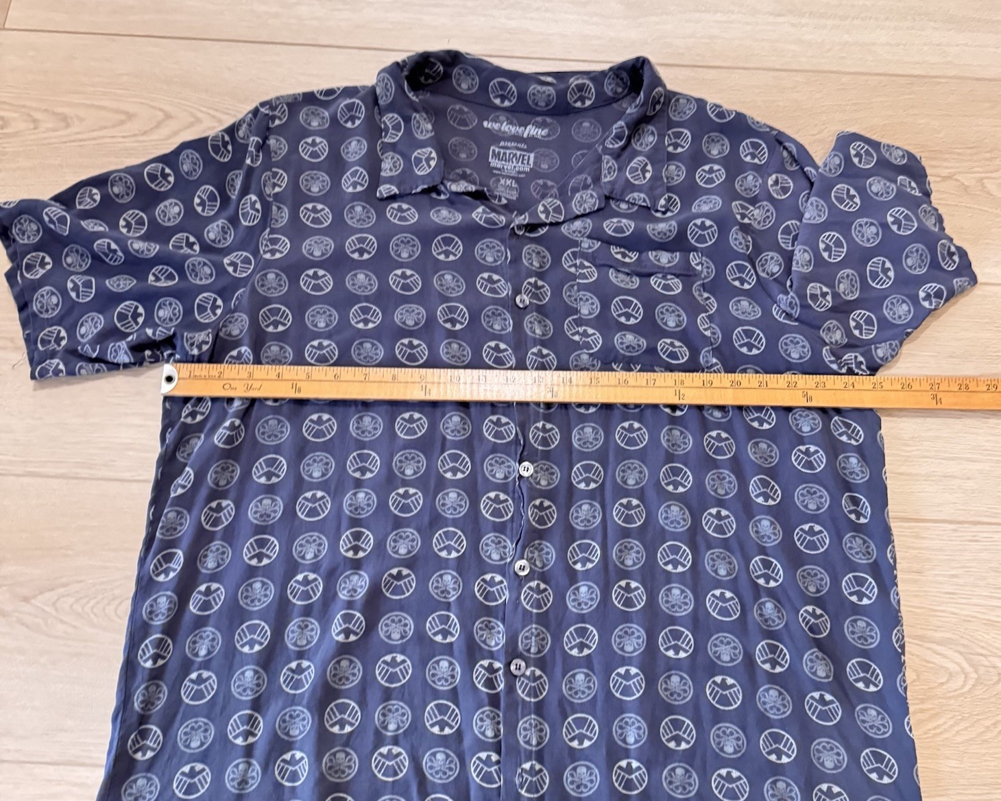 Marvel 2XL Mens Short Sleeve Button Shirt Blue Rayon