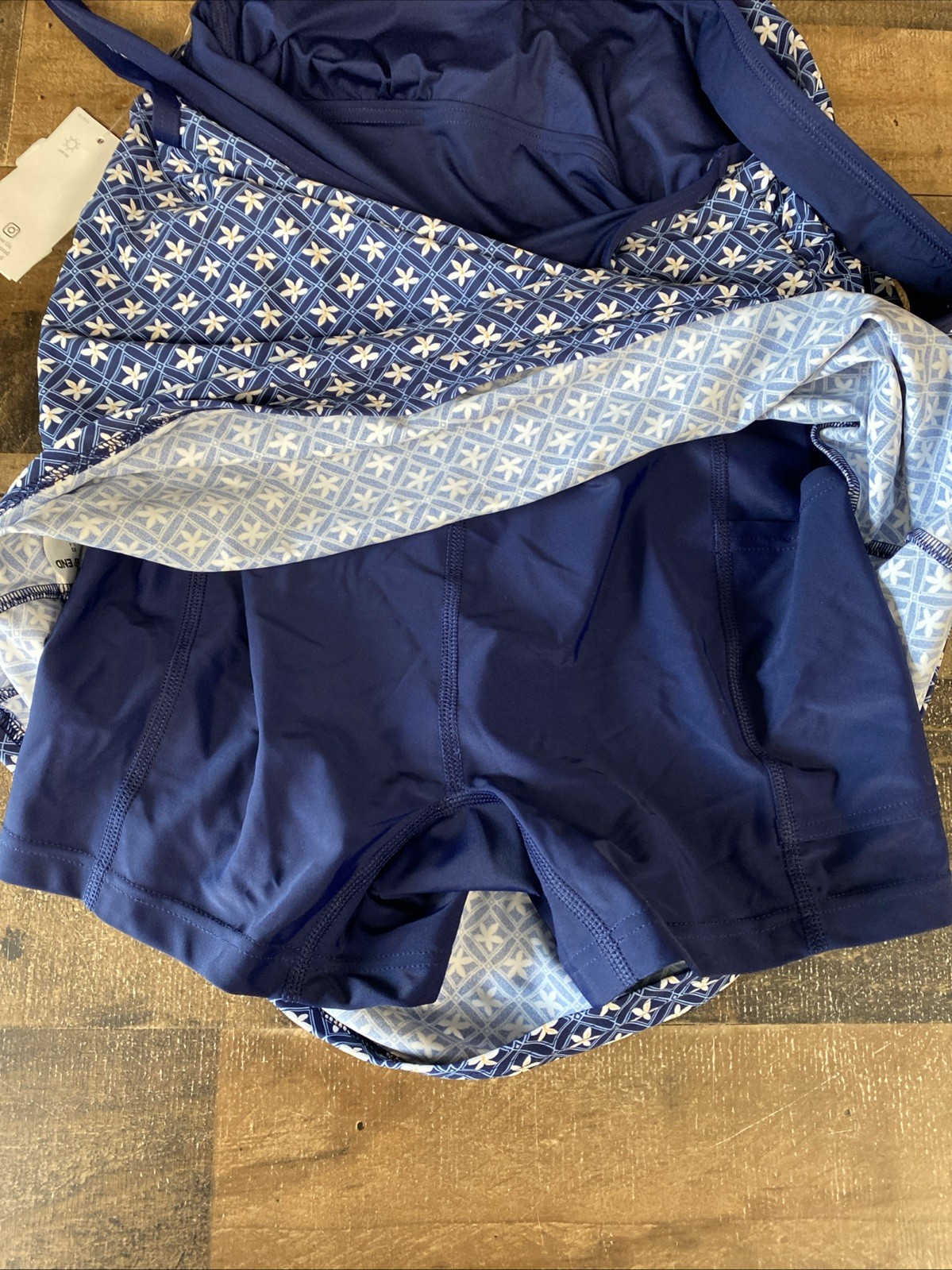 Lands’ End Blue Geo Floral Print Swim Dress w/ Attached Shorts Size XS 2-4 New