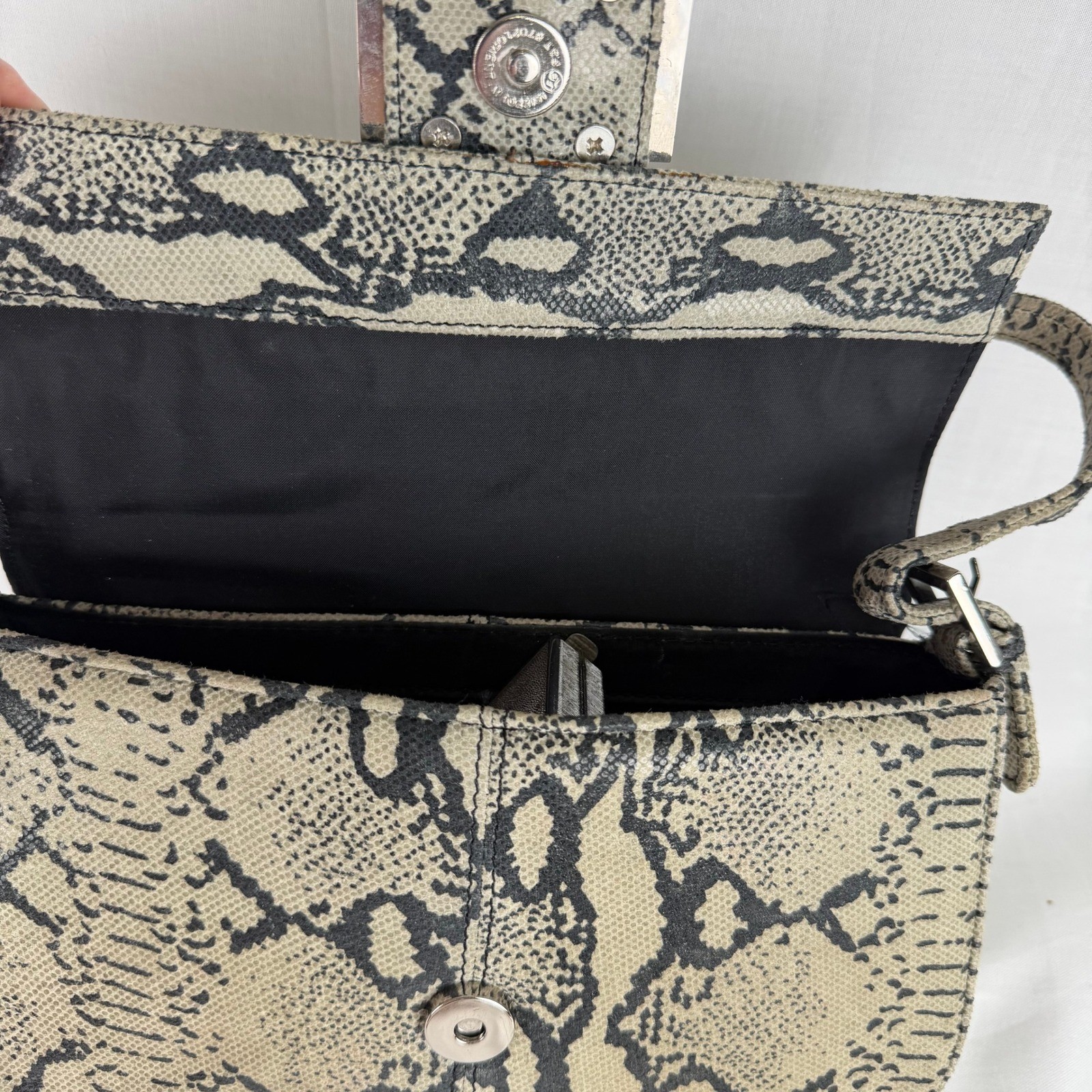 Unbranded Faux Snakeskin Baguette Shoulder Bag Python Print Silver FF Buckle