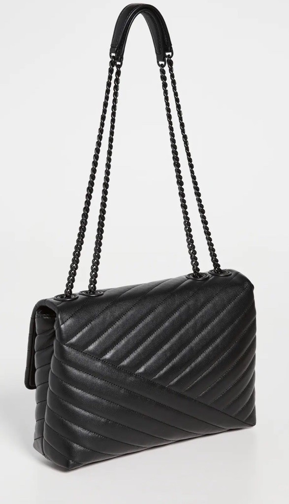 Tory Burch Kira Black Chevron Quilted Leather Chain Strap Shoulder Bag Flap
