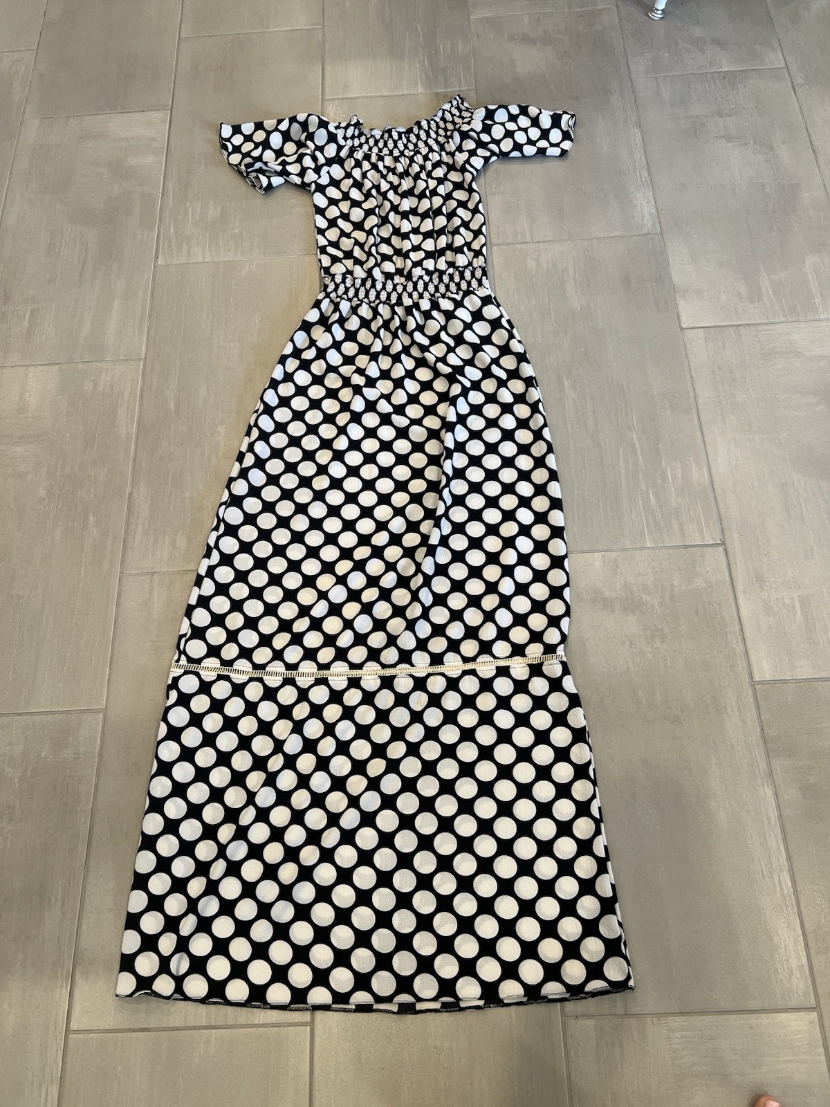 Think Black And White Polka Dot Off Shoulder Maxi Dress