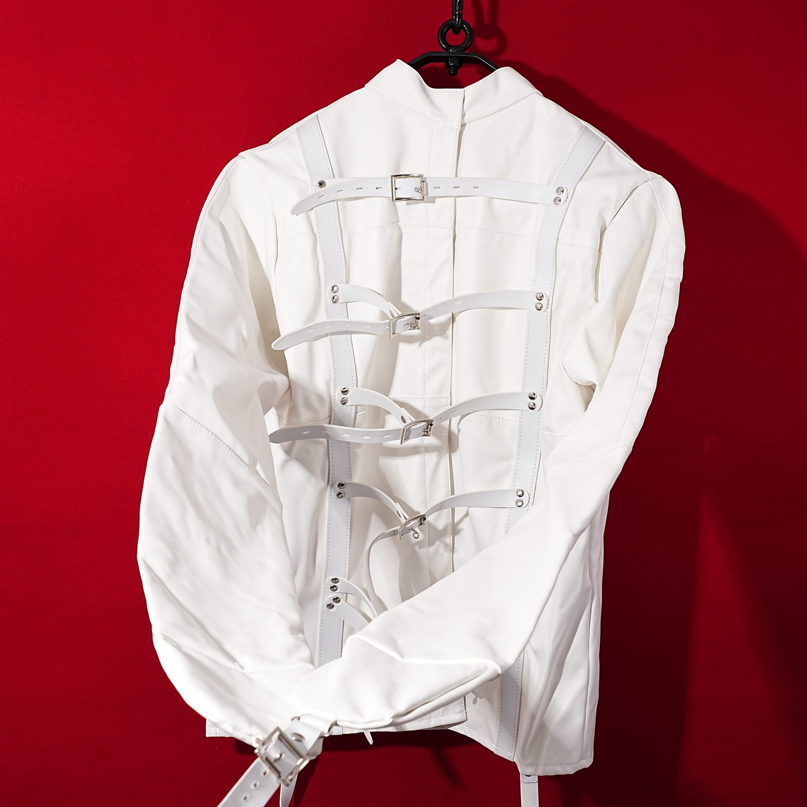 White Asylum Straight Jacket Costume S/M L/XL BODY HARNESS Restraint Armbinder