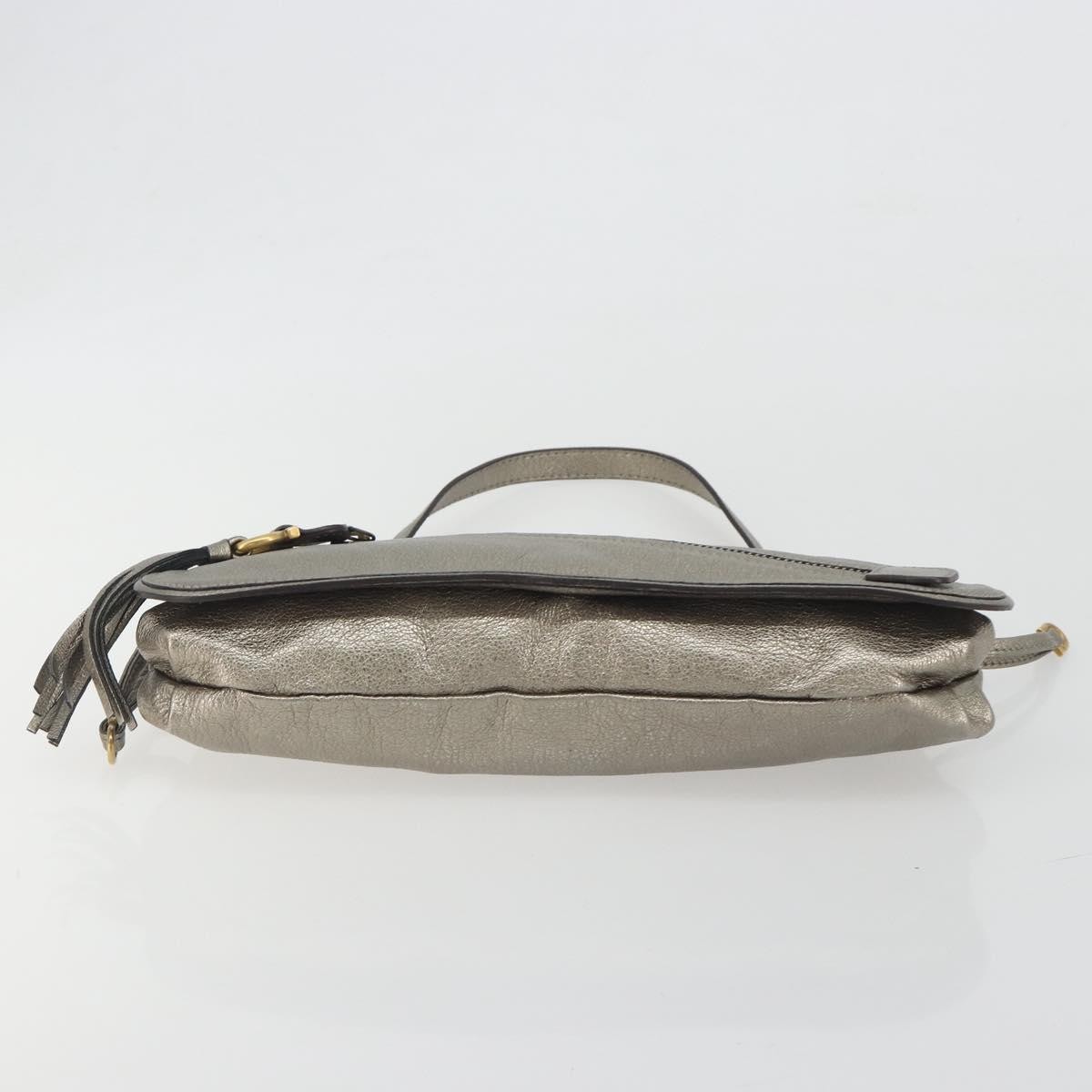 Salvatore Ferragamo Gancini Shoulder Bag Leather Silver Gold Auth 196304A
