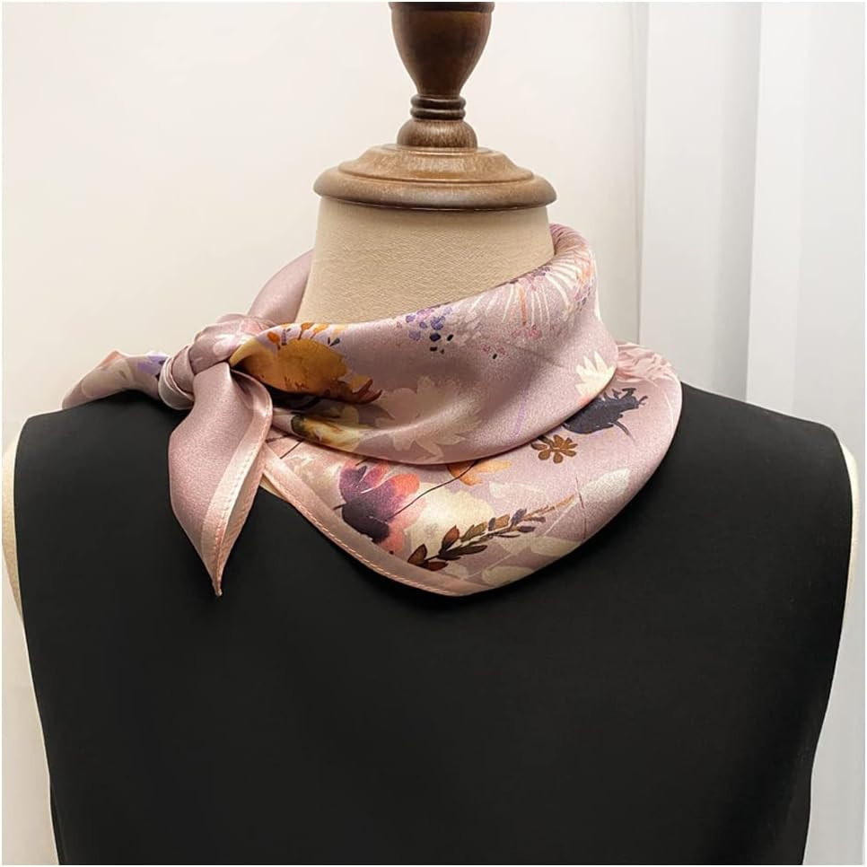 100% Real Mulberry Silk Women Small Square Neck Scarfs 21″ Lightweight Headscarf
